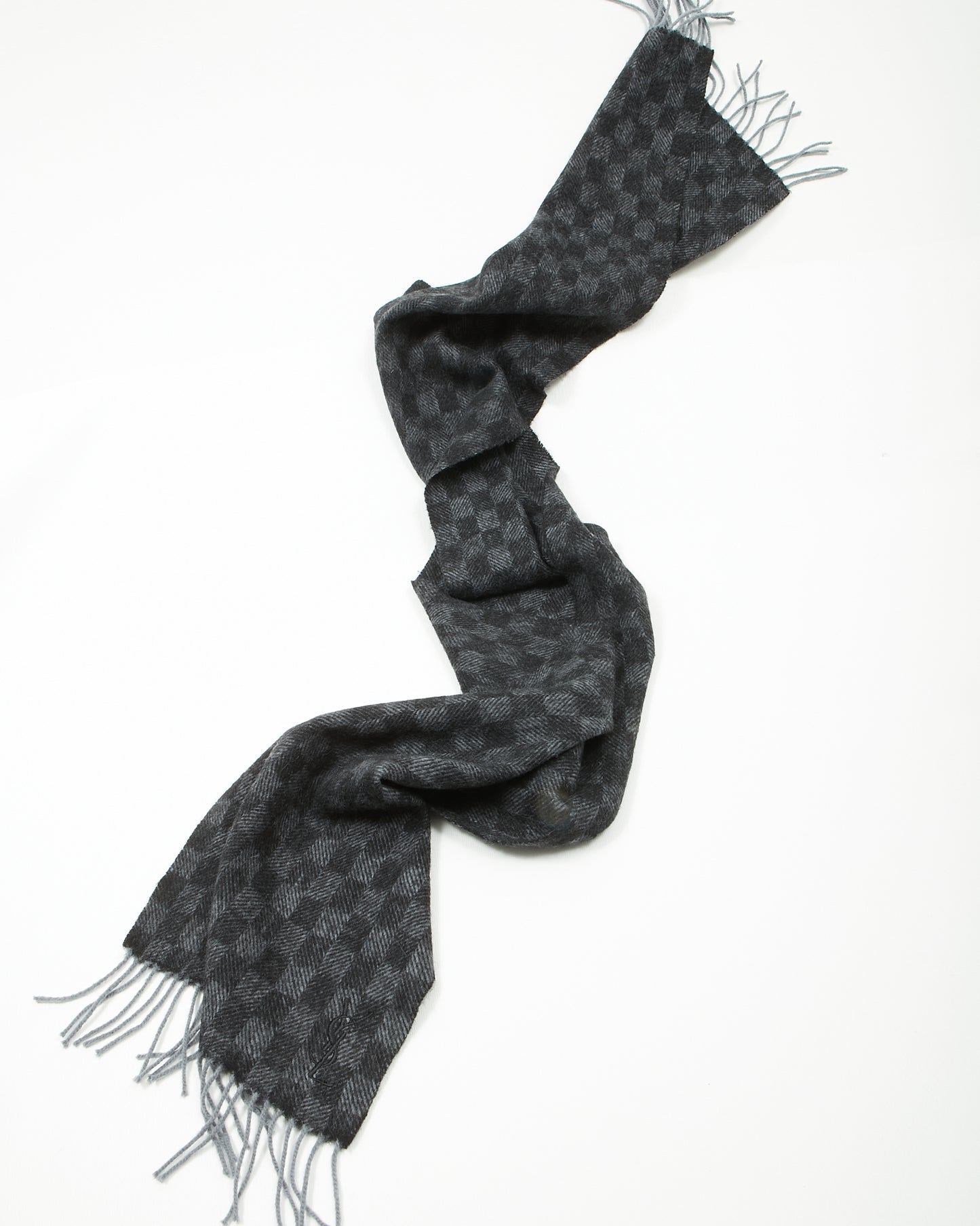 Saint Laurent Black/Grey Checkered Wool Scarf