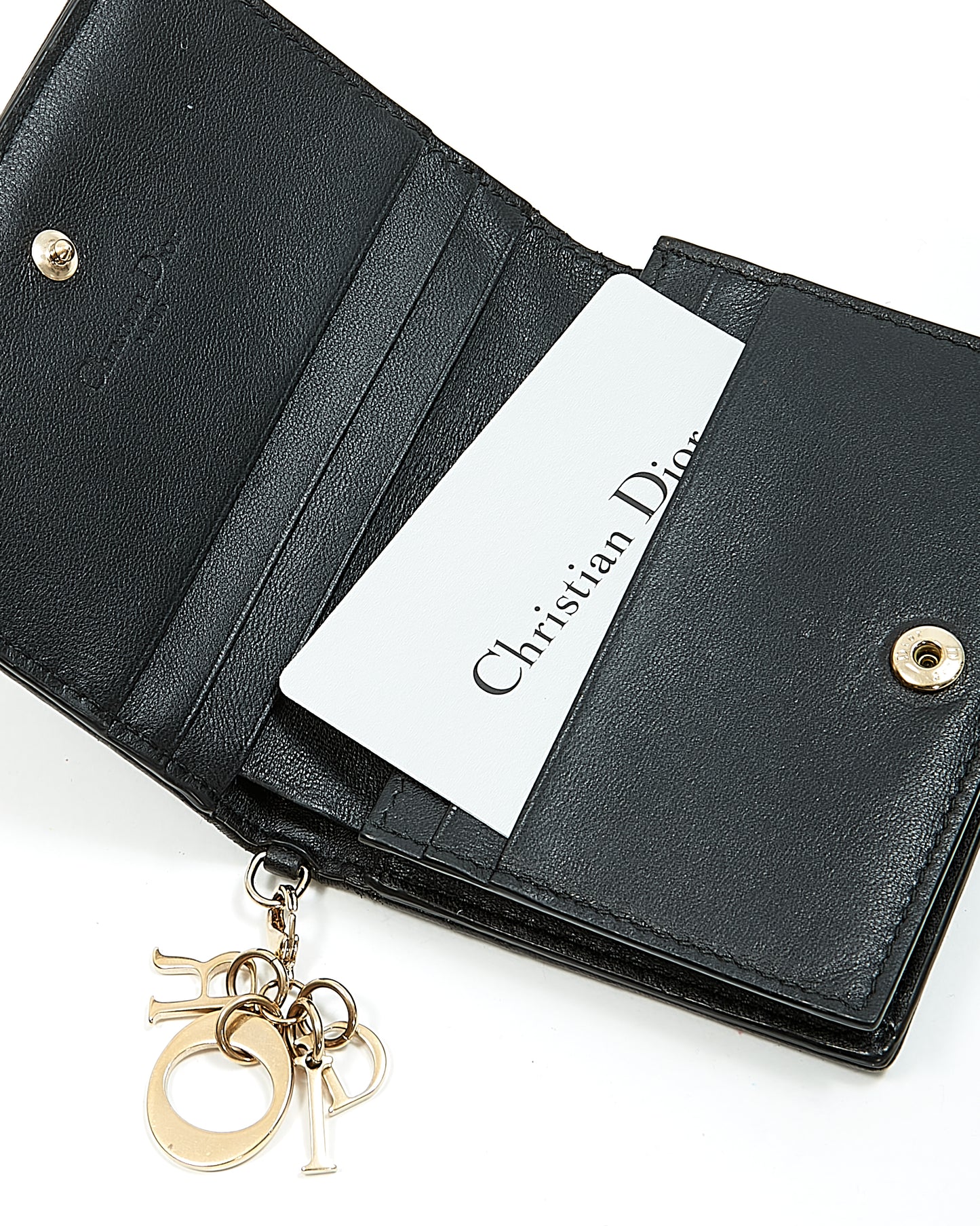 Mini portefeuille Cannage Lady Dior en cuir noir Dior