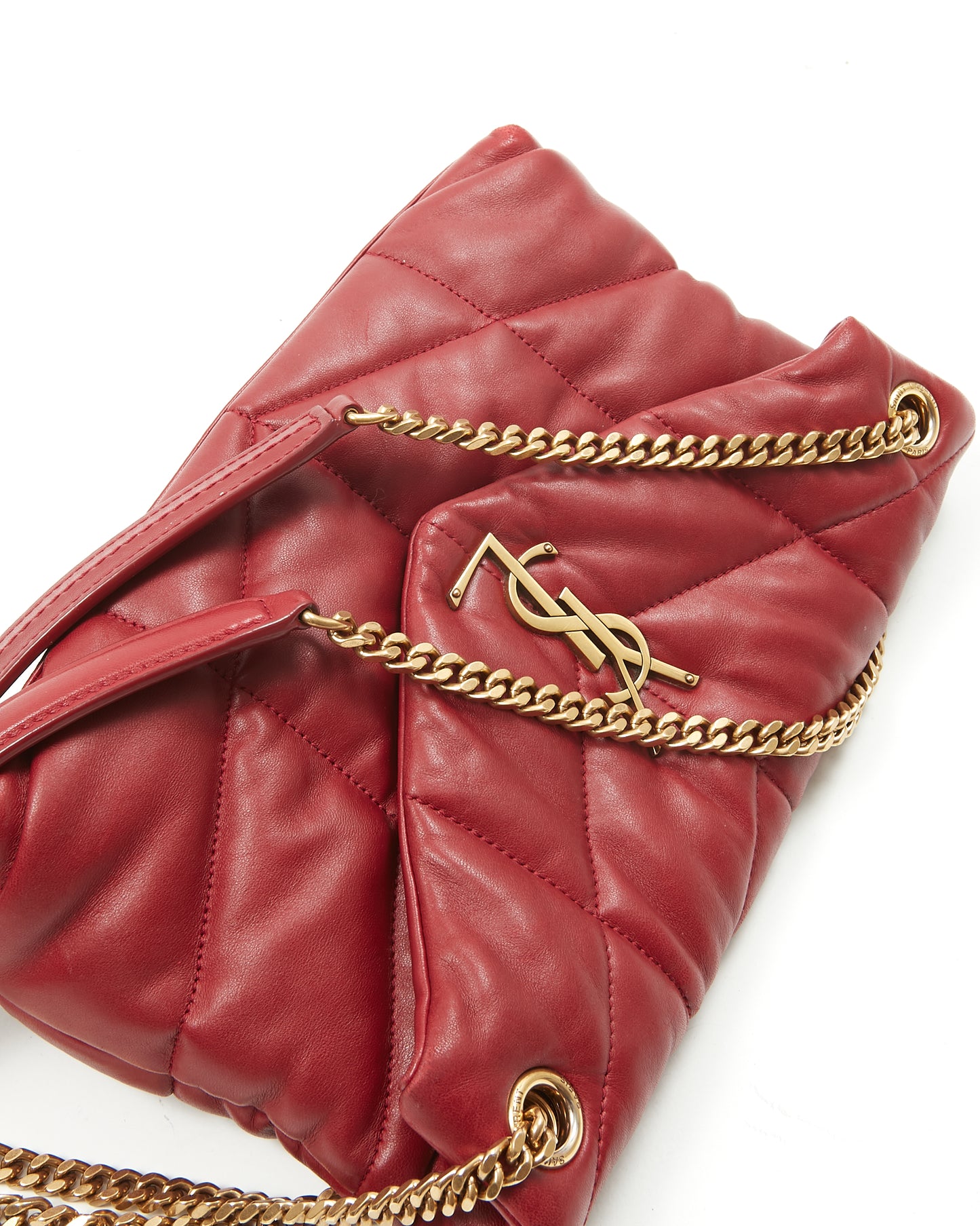 Saint Laurent Burgundy Leather Small LouLou Puffer Chain Shoulder Bag