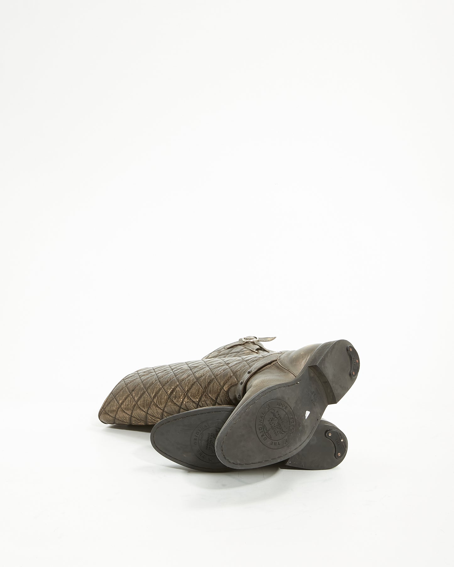 Golden Goose Antique Metallic Gold Quilted Cowboy Boots - 38