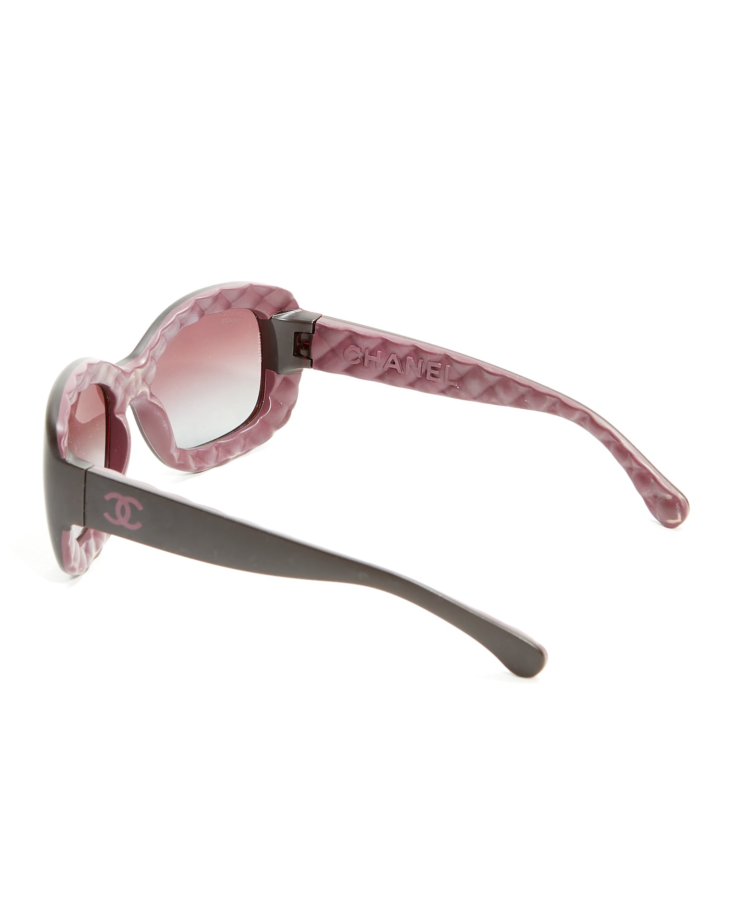 Lunettes de soleil carrées intérieures matelassées en caoutchouc noir/violet Chanel