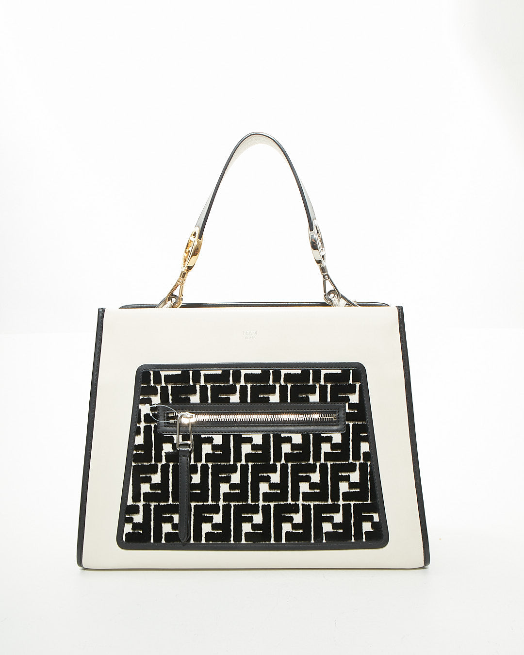 Explore a Fendi White Leather Zucca Velvet Print Runway Shopping