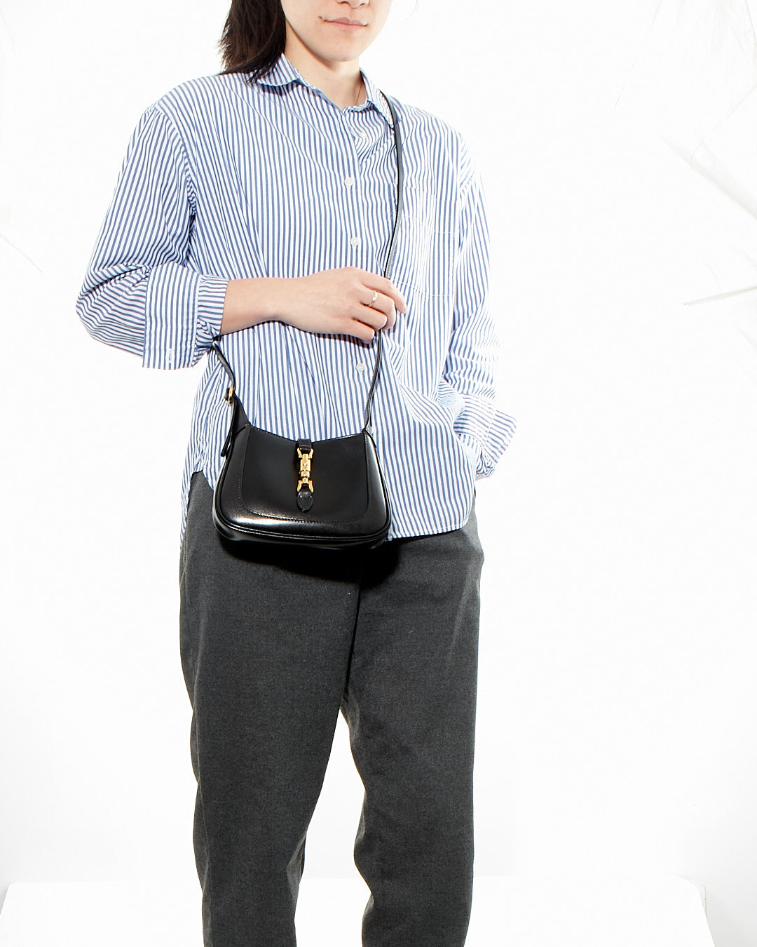 Gucci Black Shiny Leather 1961 Mini Hobo Jackie Bag