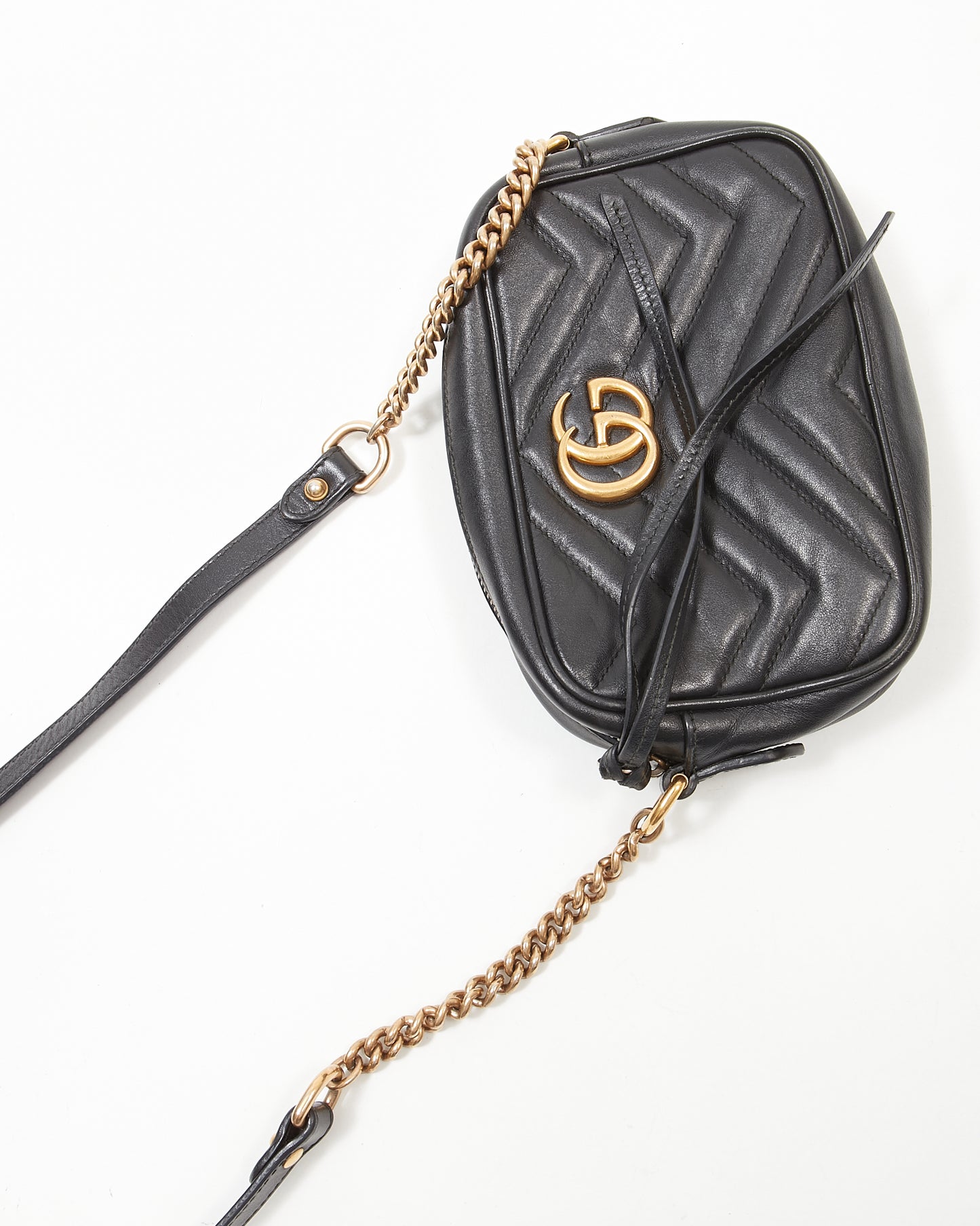 Gucci Black Leather Marmont Matelasse Chain Mini Camera Bag