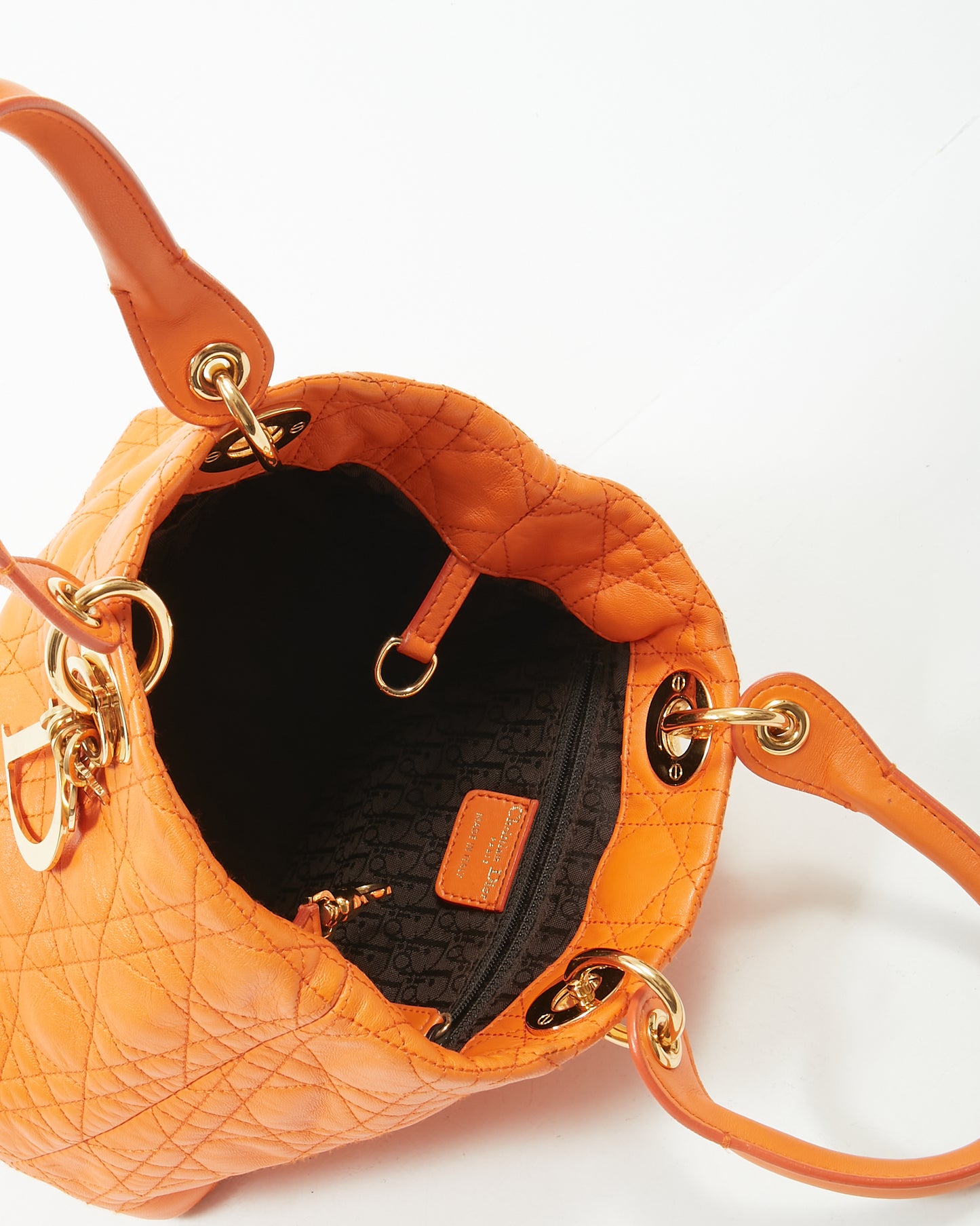Petit sac cabas Cannage en cuir orange Dior
