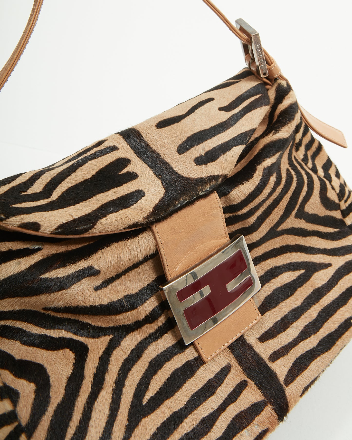 Fendi Beige/Brown Zebra Print Mamma Baguette Shoulder Bag