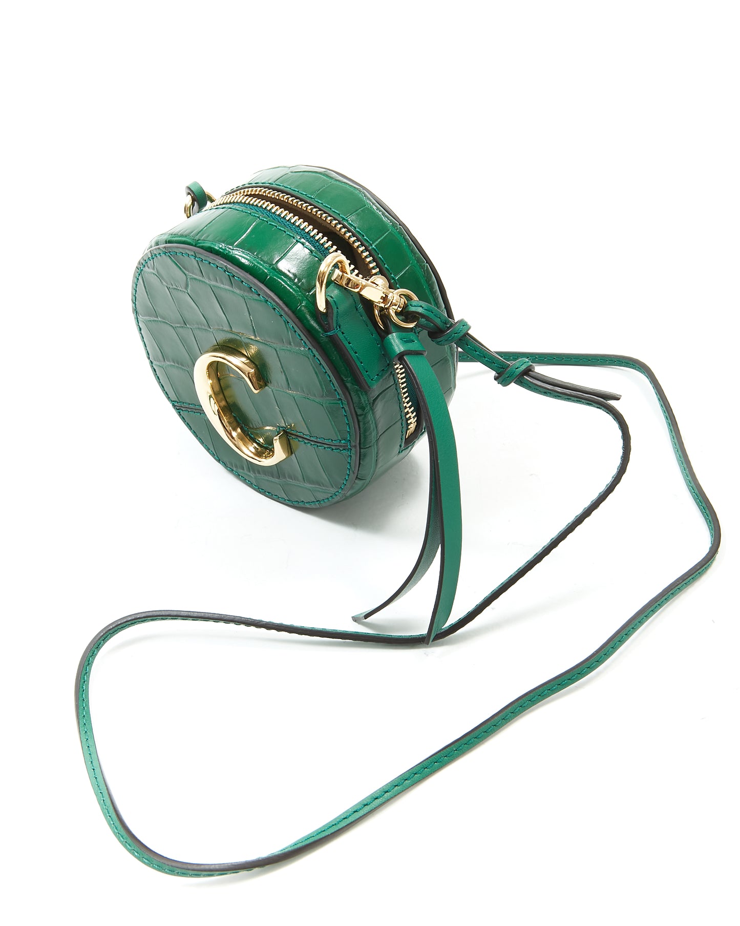 Chloe Green Croc Embossed Round Mini Bag