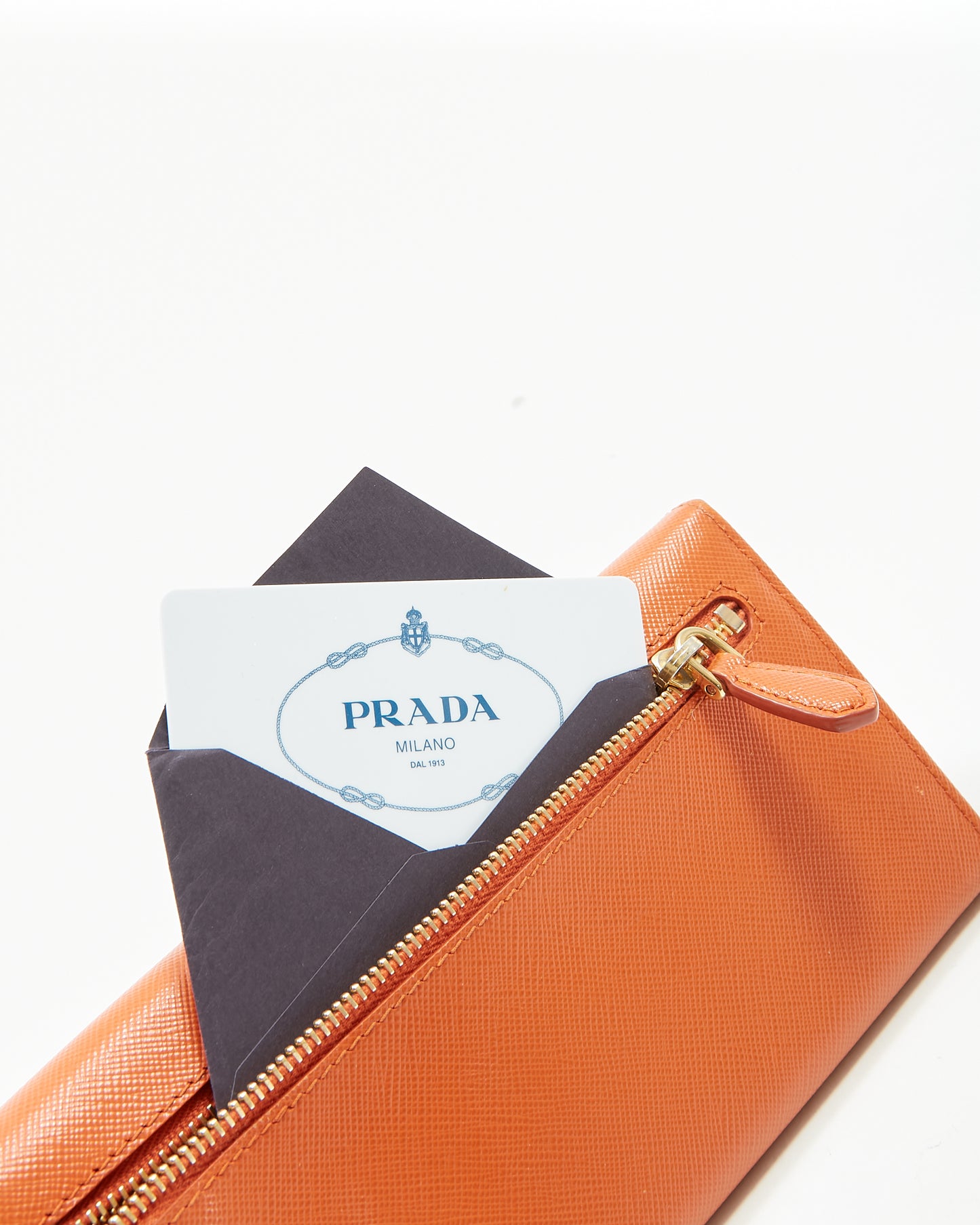 Prada Papaya Saffiano Leather Oro Triangle Flap Wallet