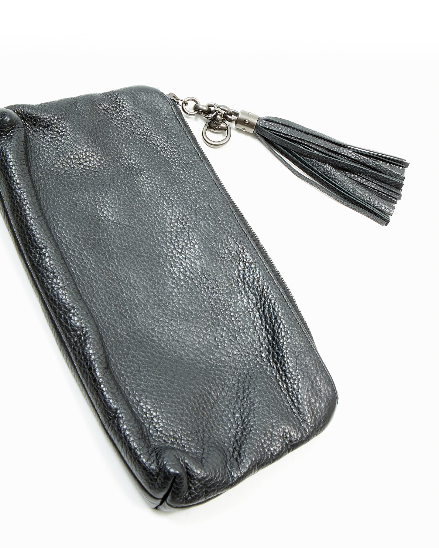 Gucci Black Pebbled Leather Sienna Tassel Clutch Pouch