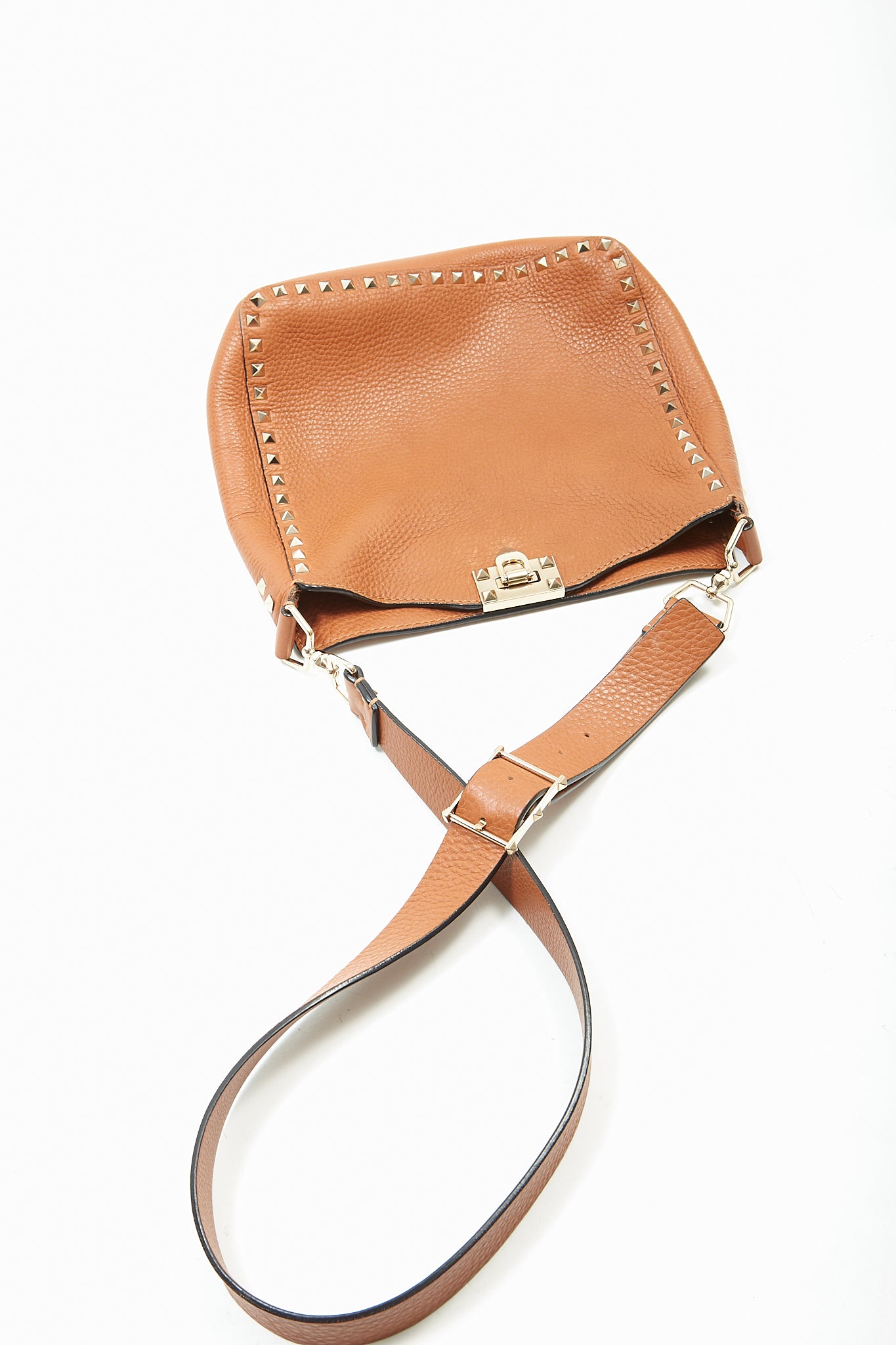 Valentino Tan Grained Leather Rockstud Messenger Bag