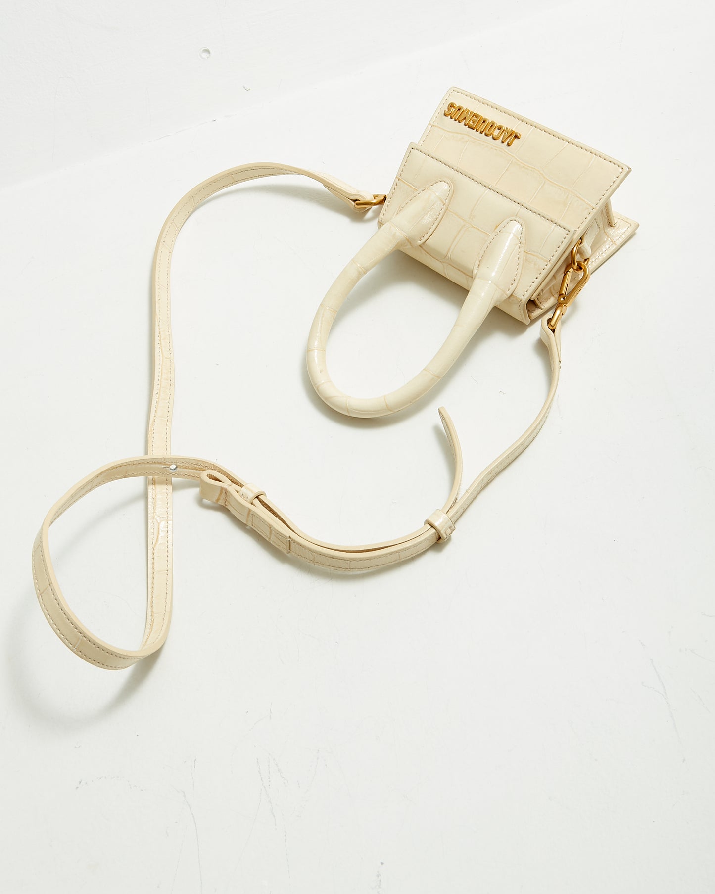 Jacquemus Cream Croc Embossed Mini Chiquito Bag