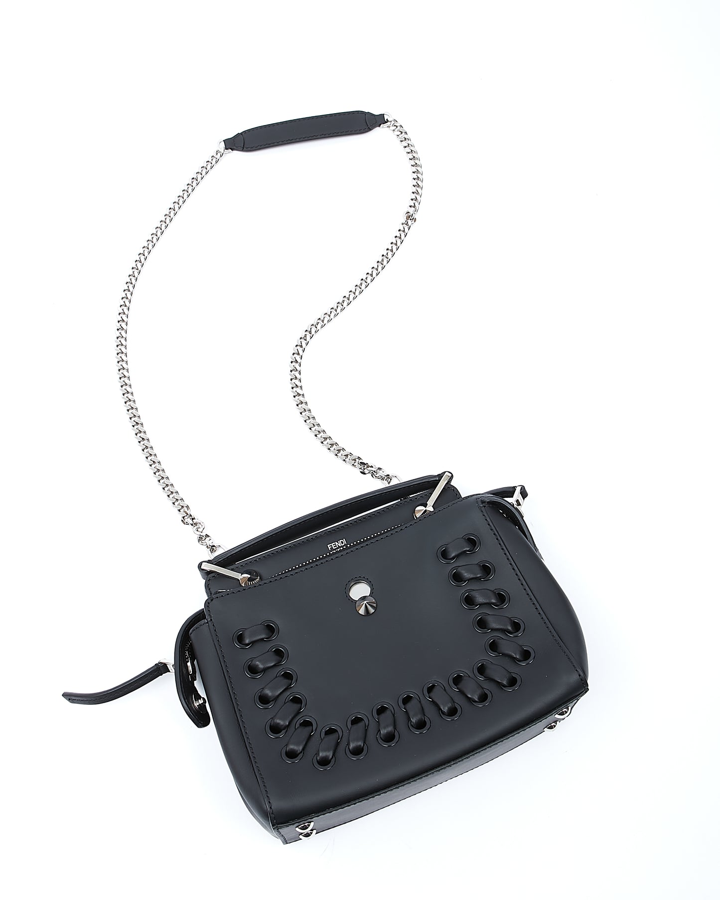 Fendi Black Leather Whipstitch Dotcom Small Bag