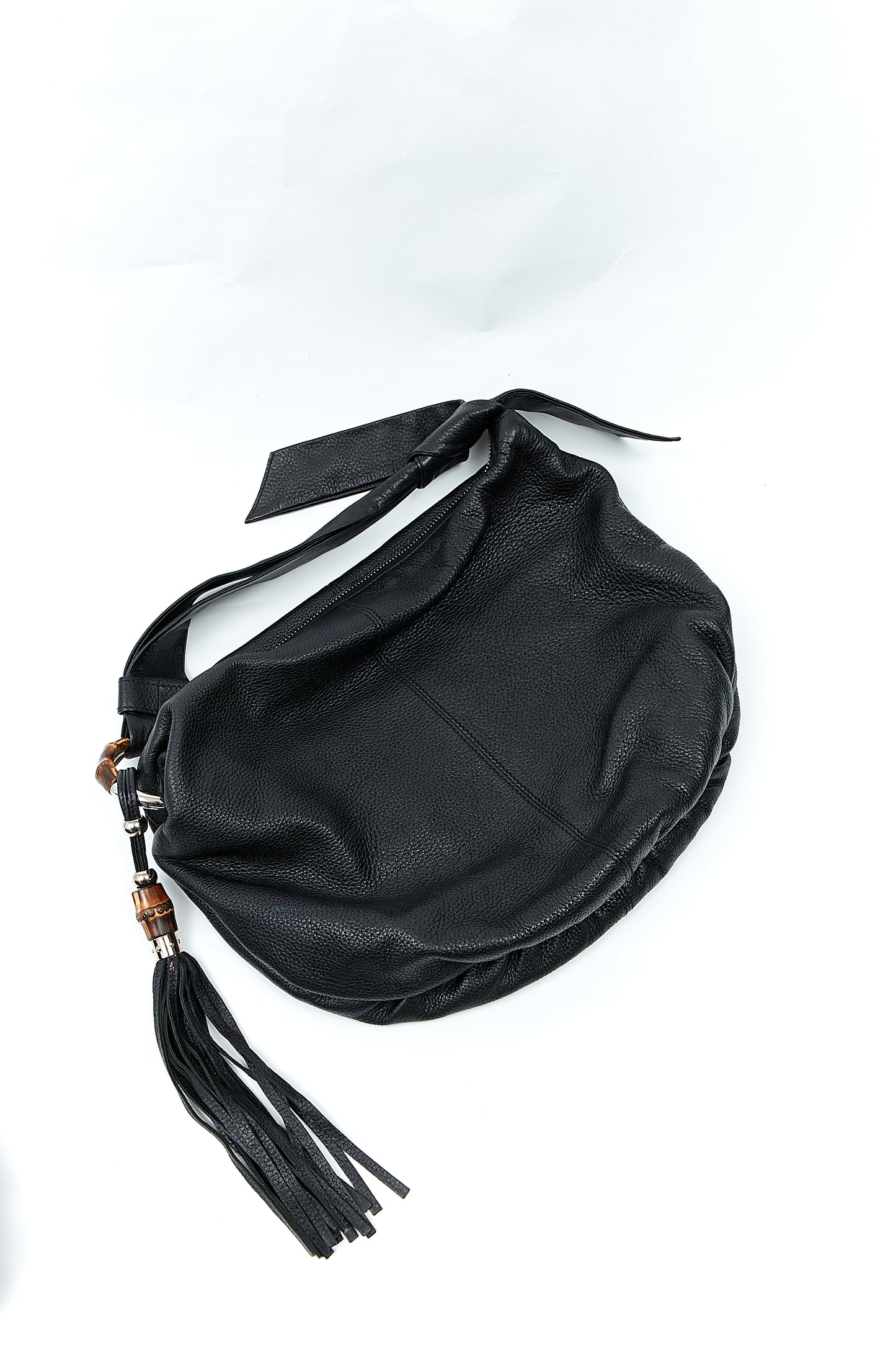 Gucci Black Pebbled Leather Bamboo Detail Shoulder Bag