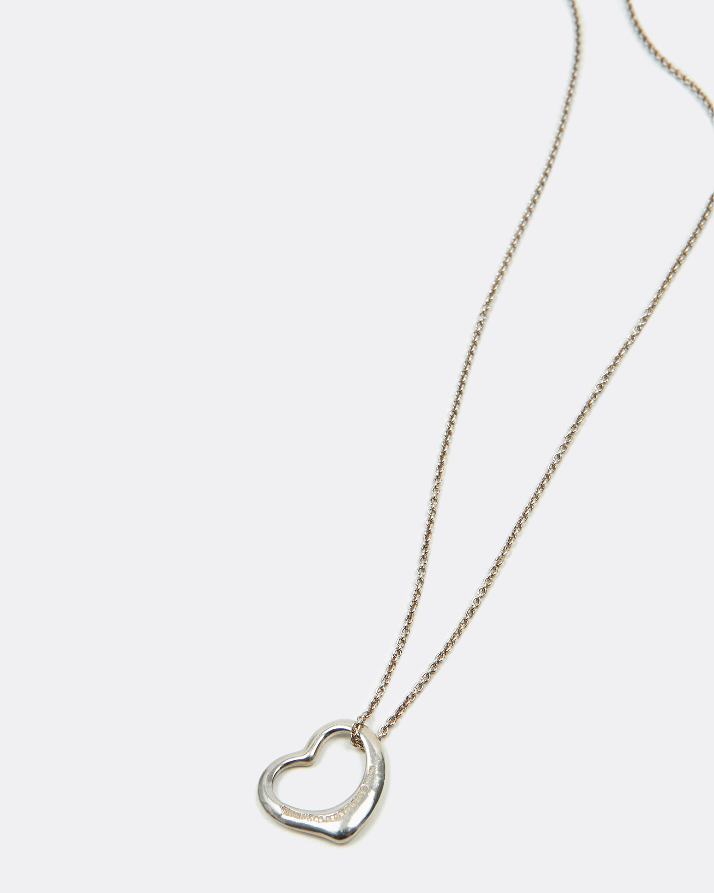 Tiffany&Co Sterling Silver Small Open Heart Pendant Necklace