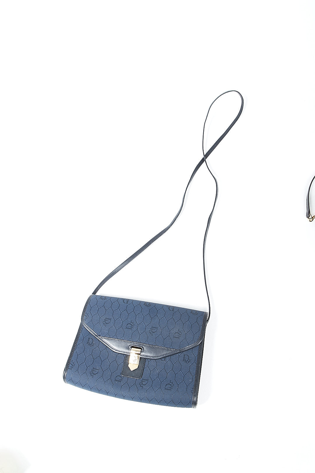 Sac bandoulière en nid d'abeille en toile vintage bleu marine Dior