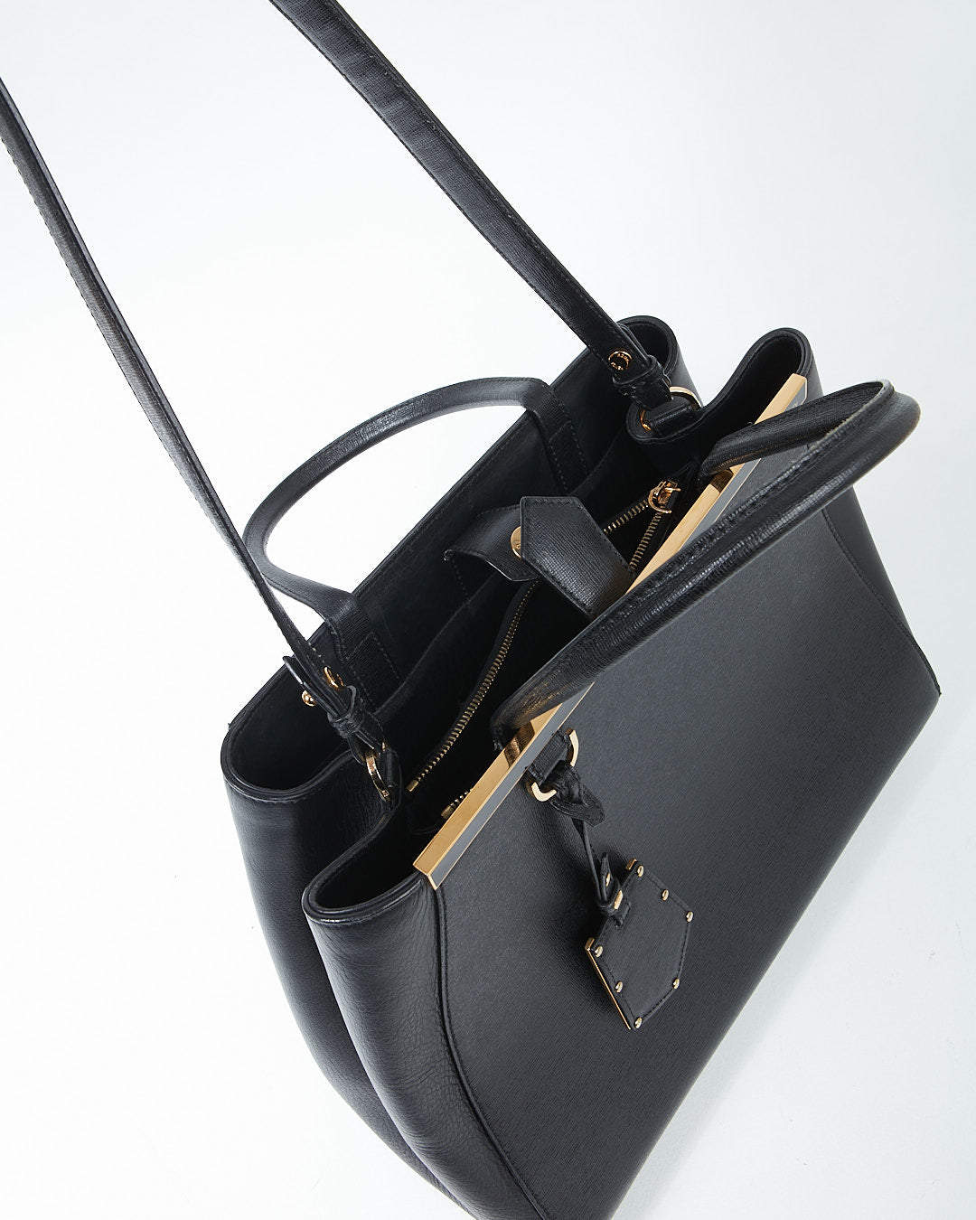 Fendi Black Leather Medium 2Jours Elite Tote Bag