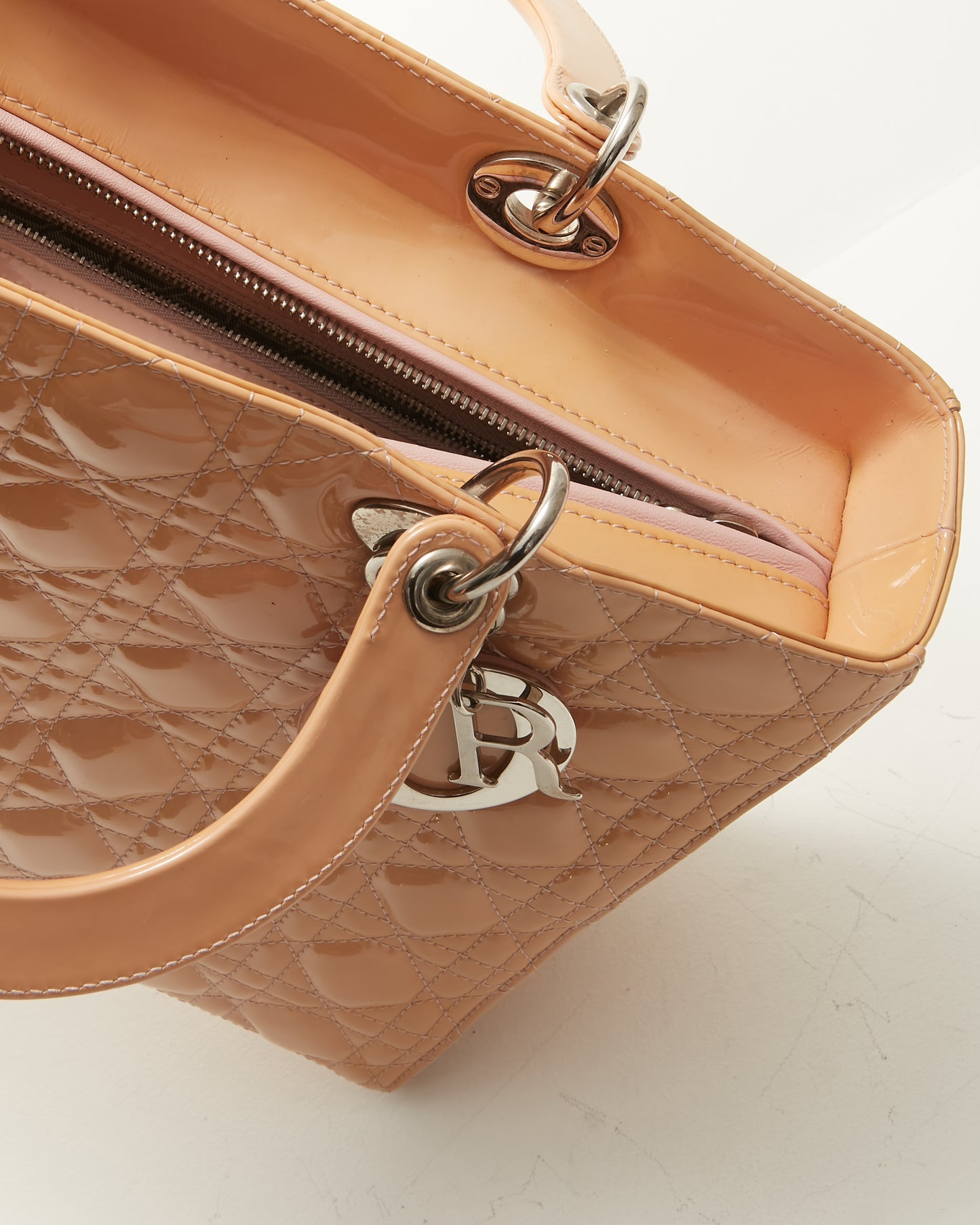 Dior Beige Patent Cannage Large Lady Dior Tote