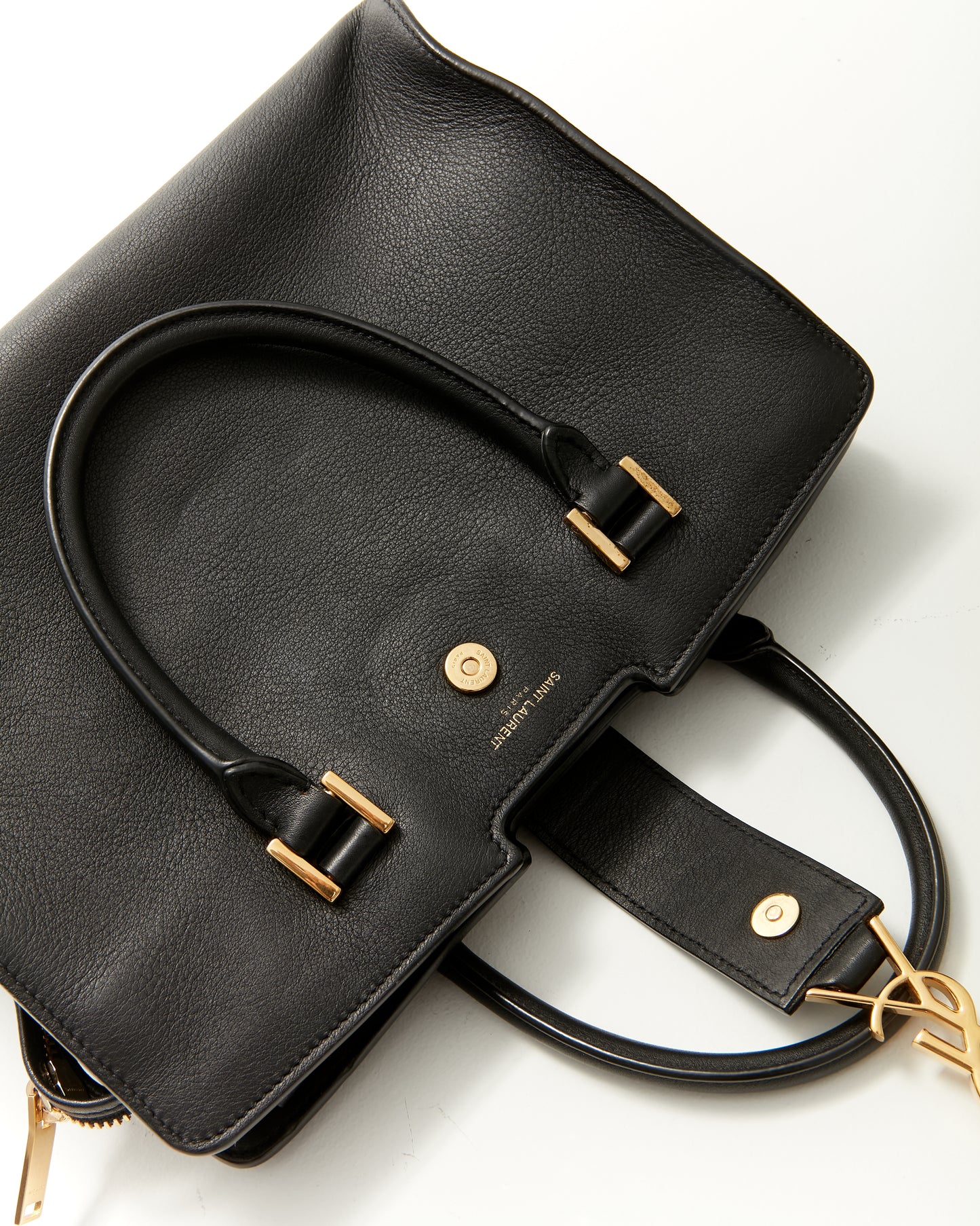 Saint Laurent Black Leather Baby Downtown Cabas Satchel