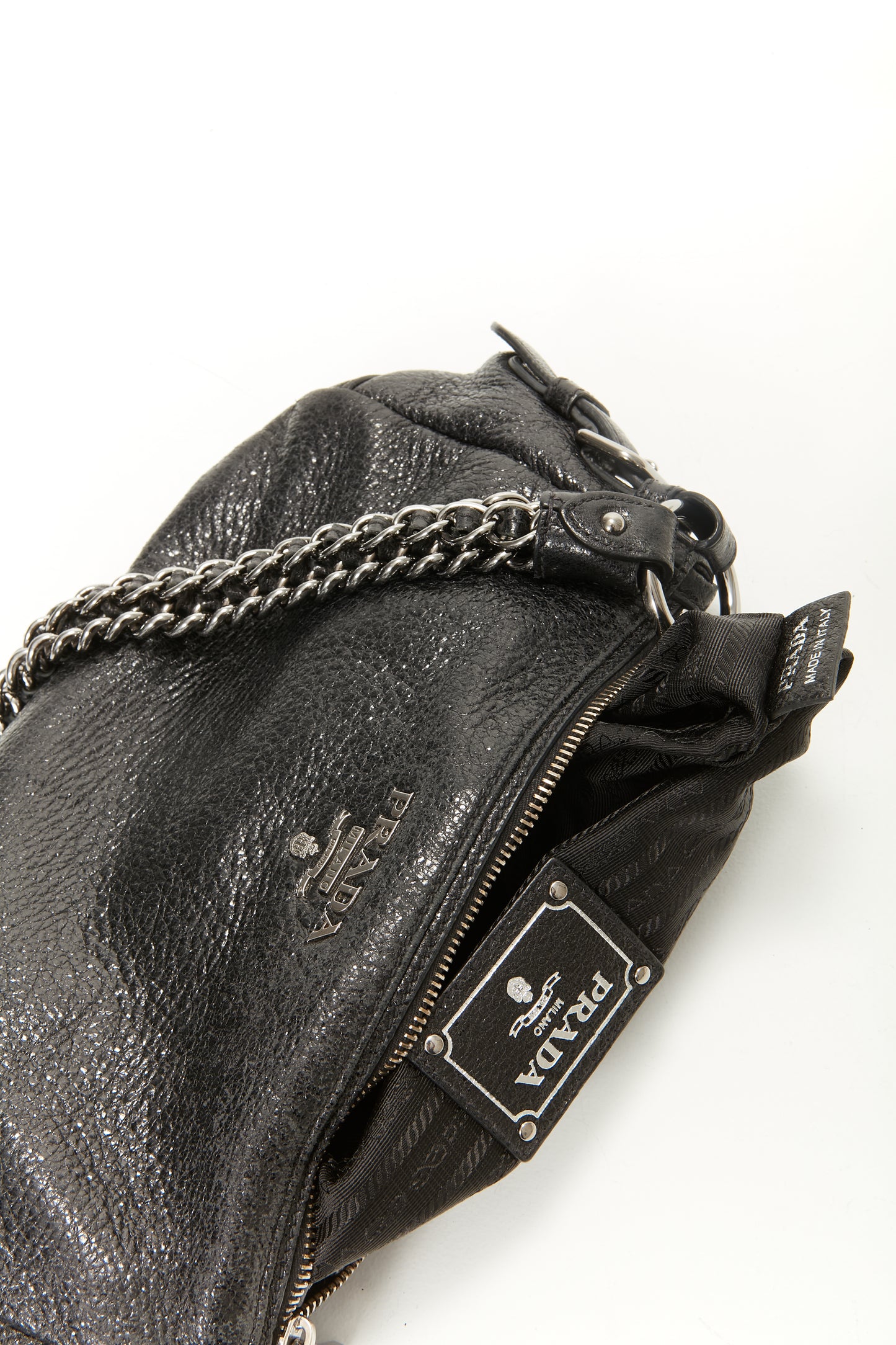 Prada Black Cervo Lux Leather Shoulder Bag