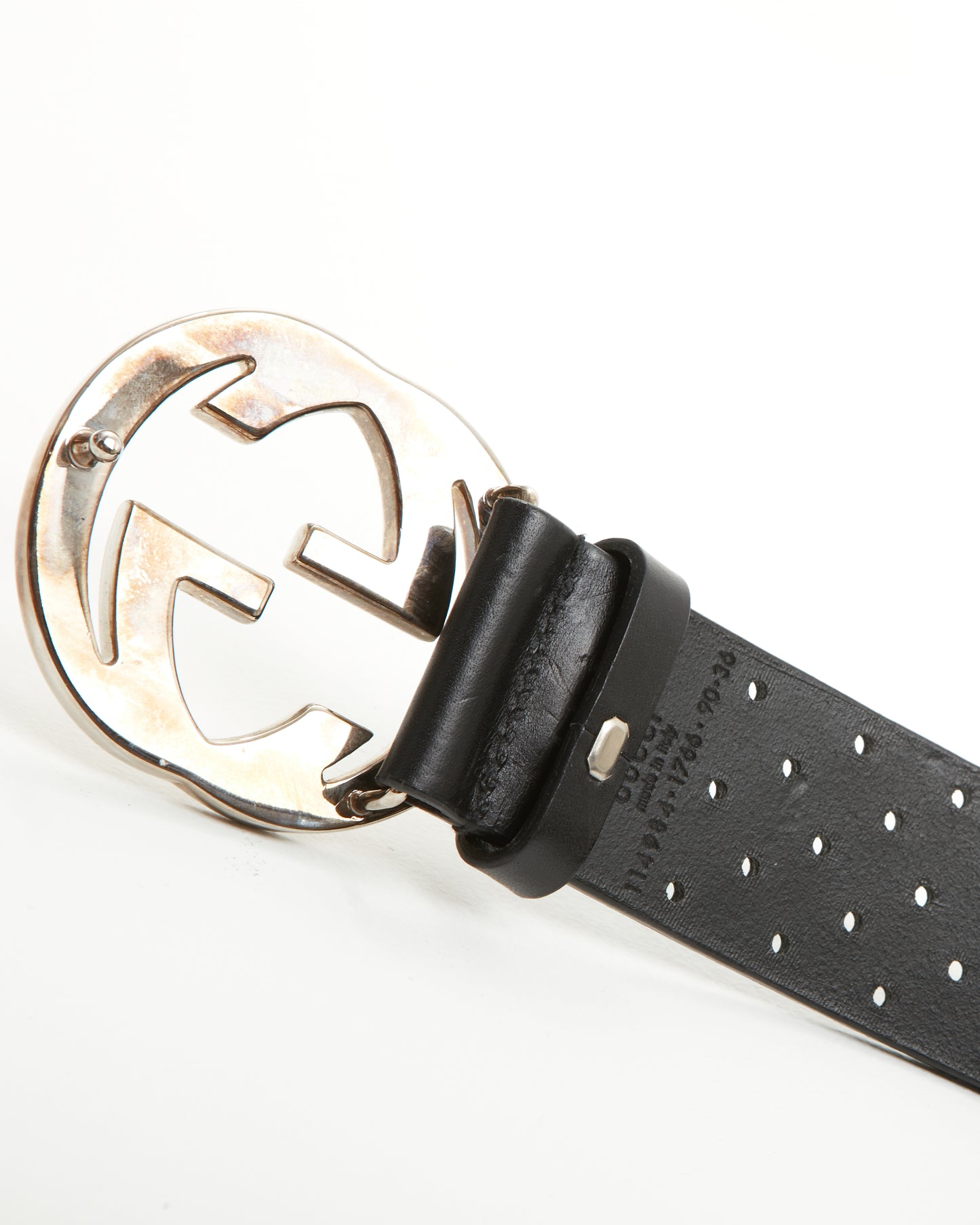 Gucci Black Perforated Leather GG Belt - 90/36