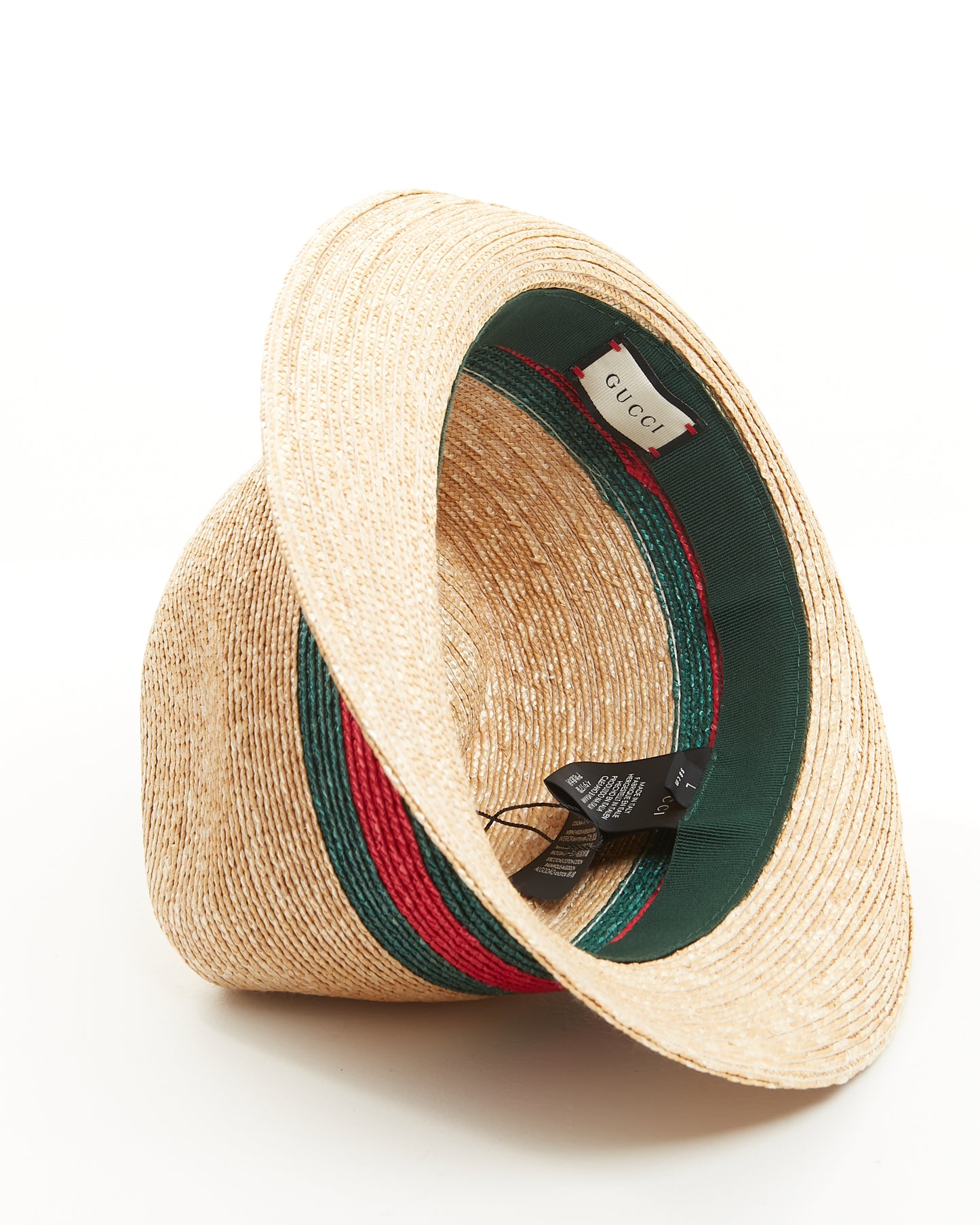 Chapeau Fedora avec Accent Web en Paille Beige Gucci - L