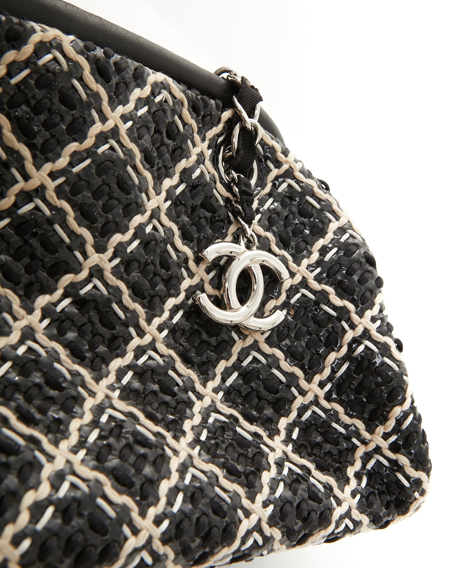 Chanel Black/White Tweed Patent Leather Bowling Shoulder Bag