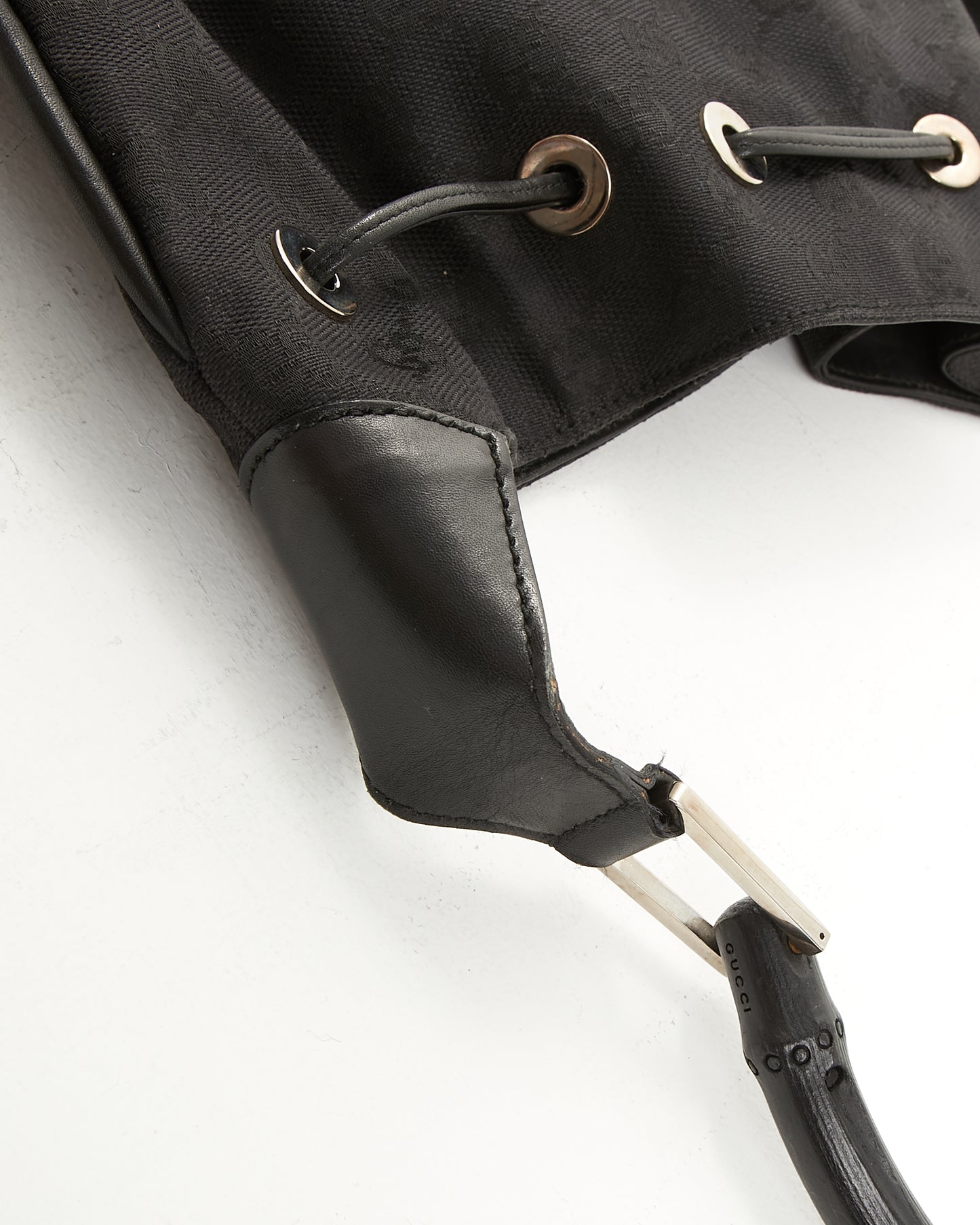 Gucci Black GG Canvas Bamboo Shoulder Bag