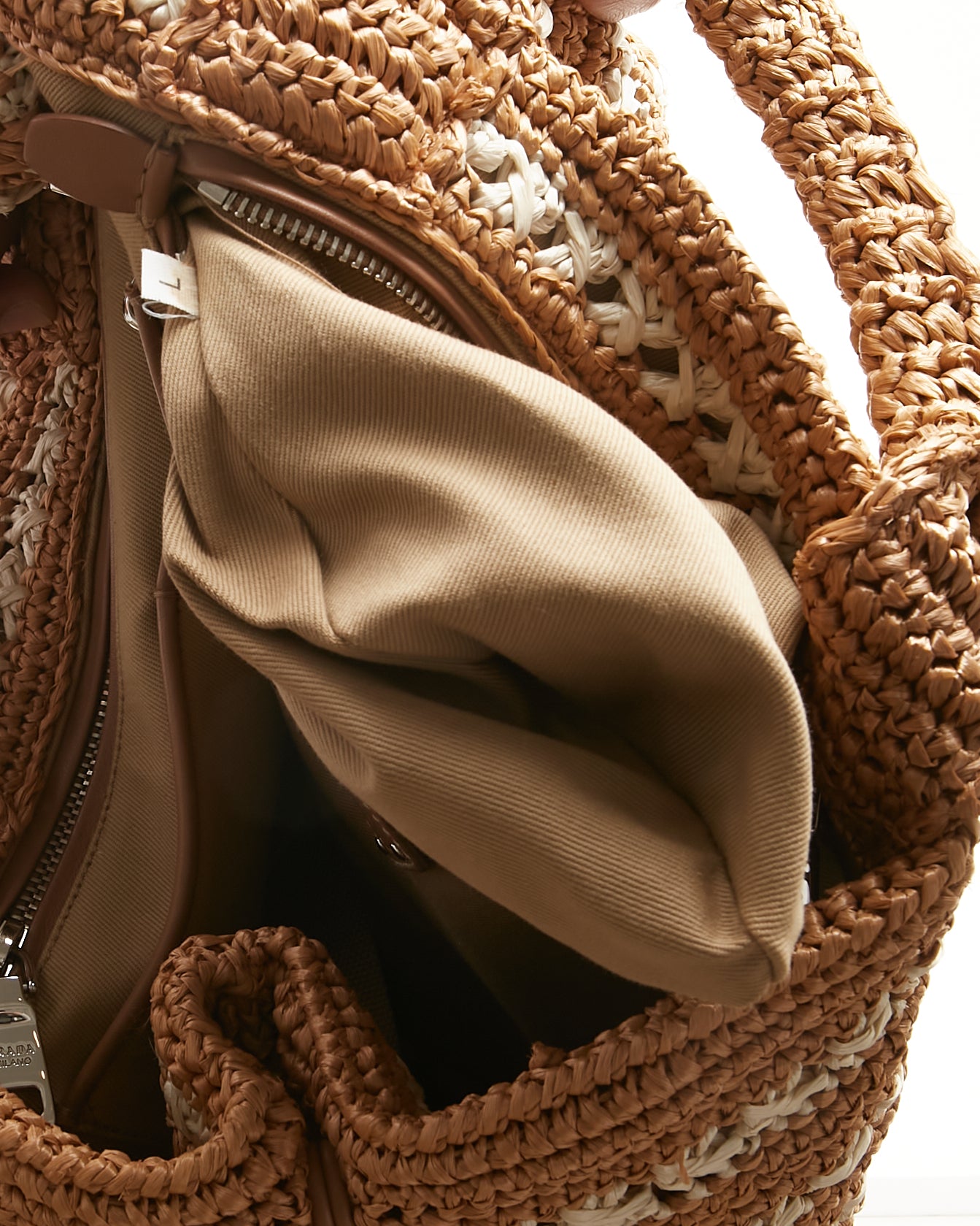 Prada Beige/White Woven Straw Tote Beach Bag