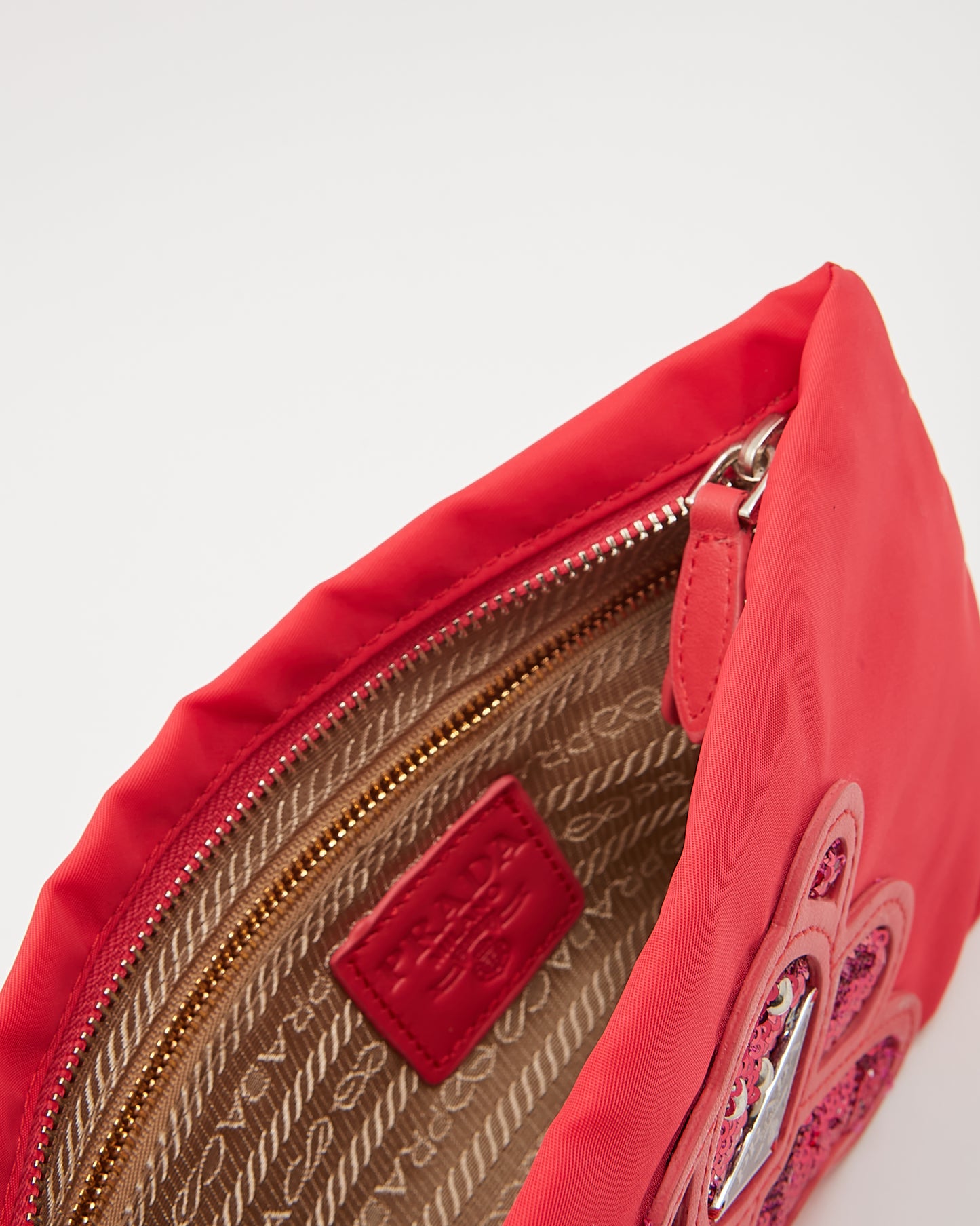 Prada Red Nylon Teddy Bear Zip Pouch