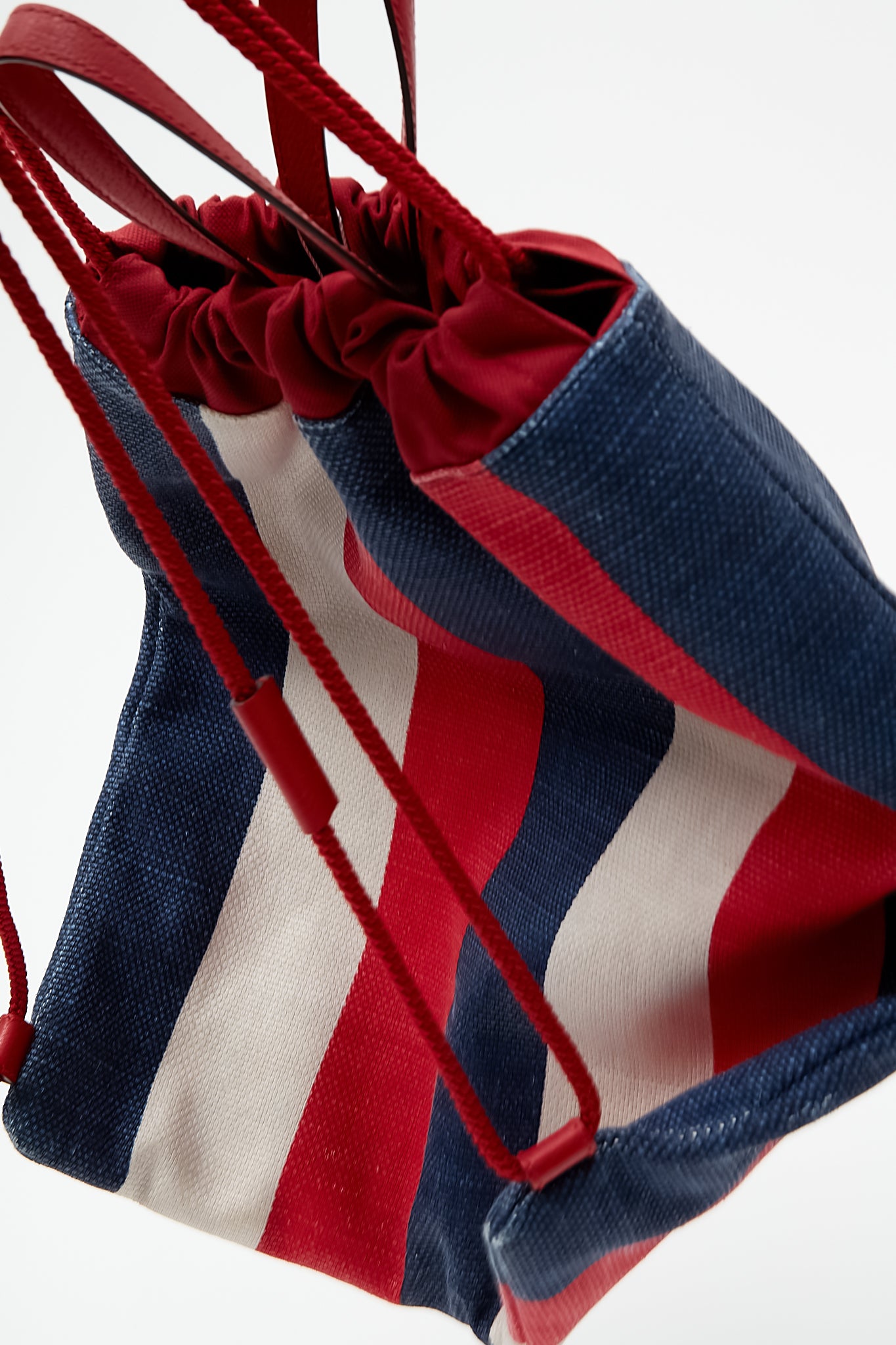 Gucci Red/Blue/White Sylvie Stripe Canvas Drawstring Backpack