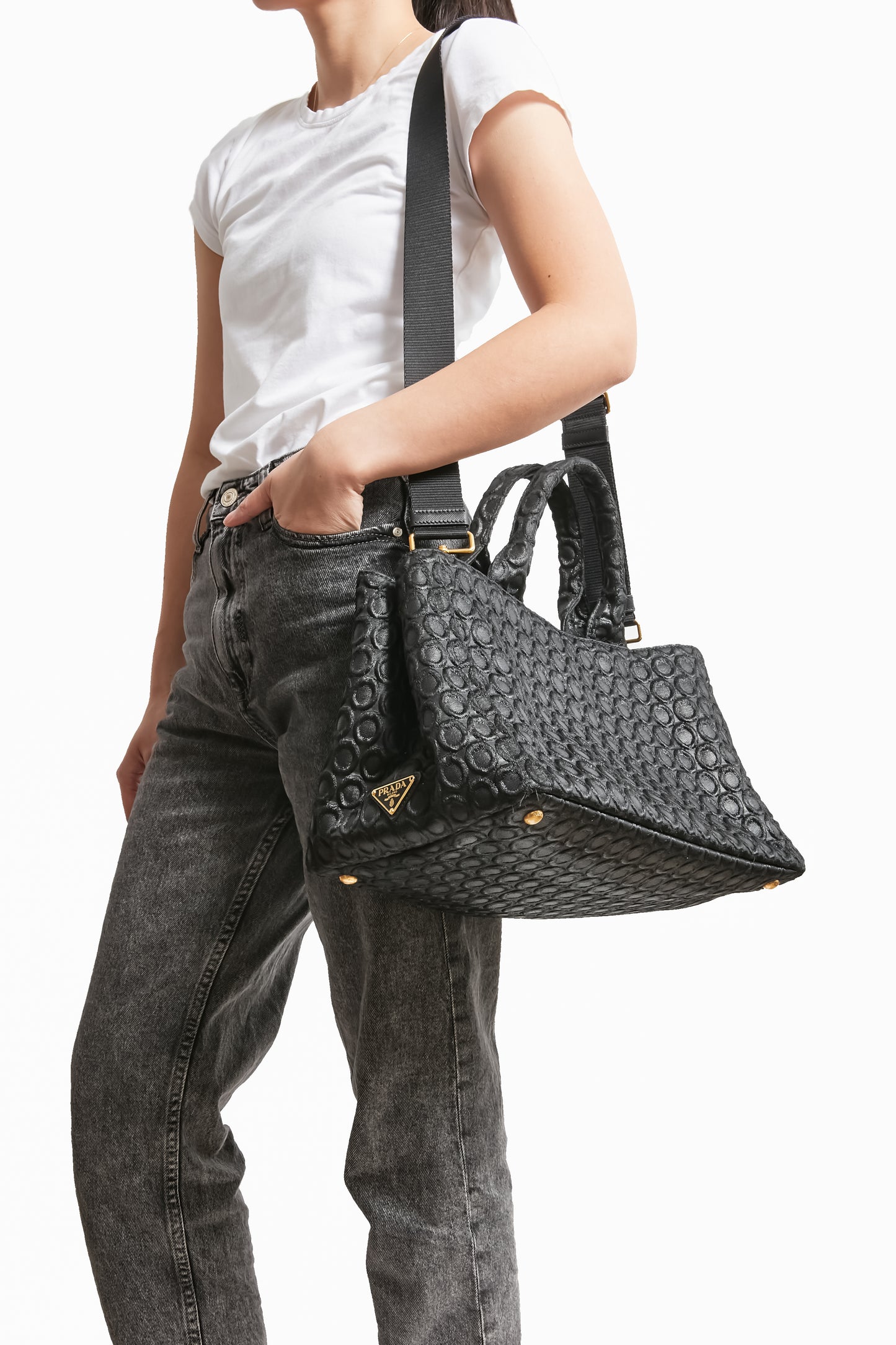 Prada Black Fabric Circular Print Canapa Bag