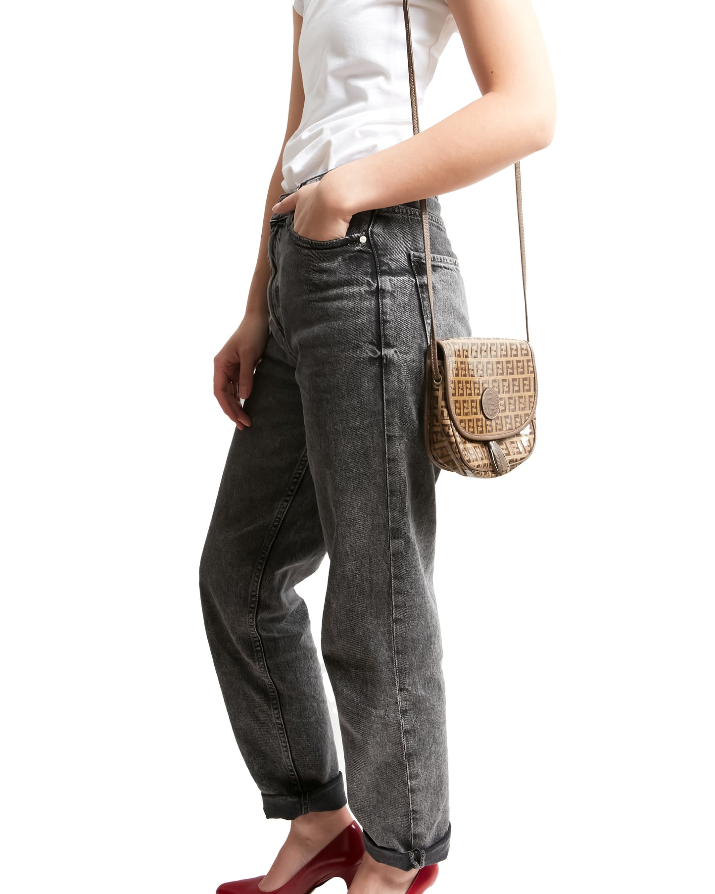 Fendi Sac à bandoulière verni marron Zucchino