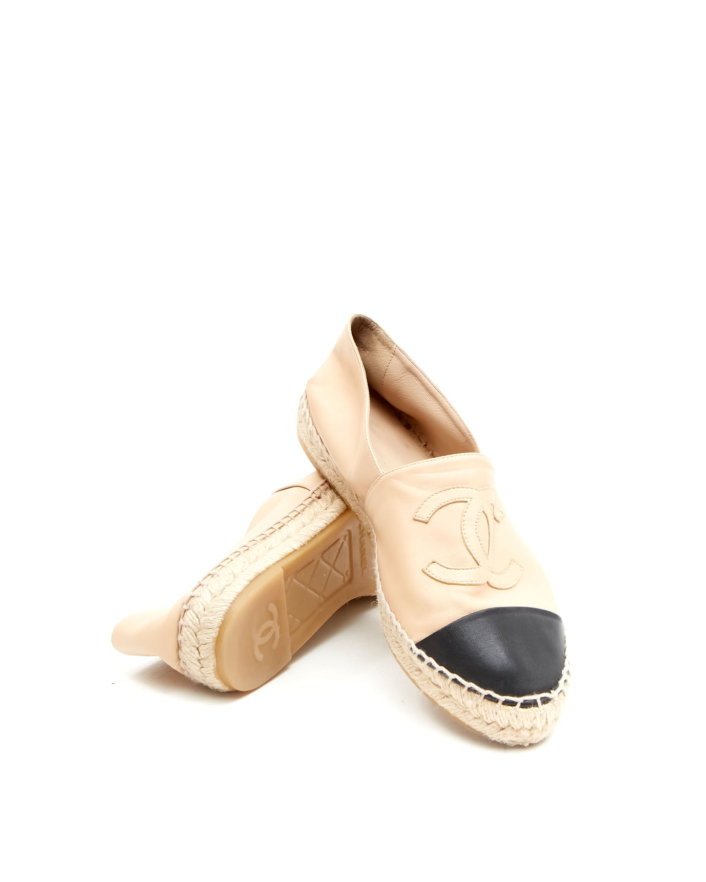 Chanel Beige/Black Leather Espadrille - 40