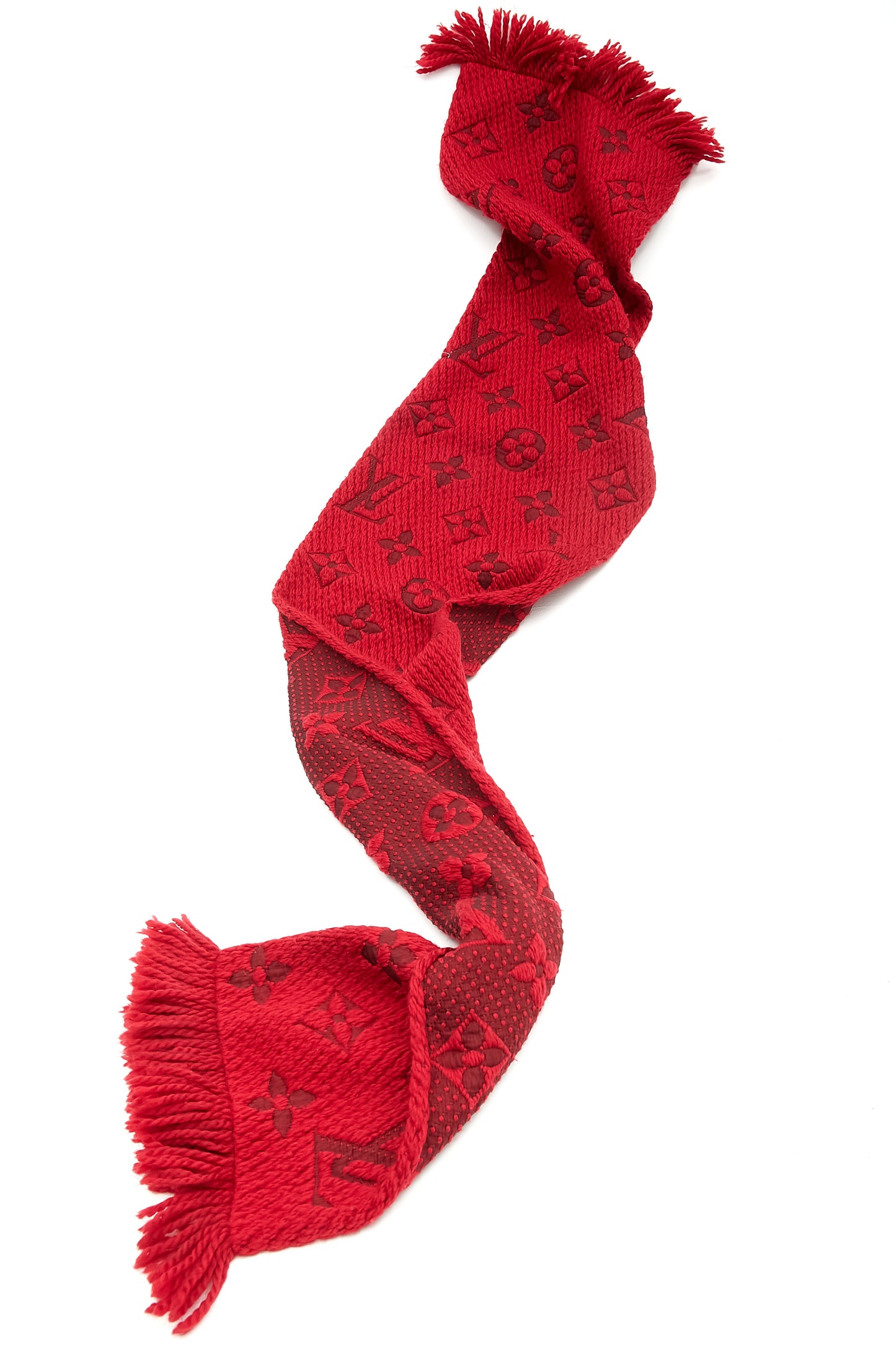Écharpe en laine rouge Logomania de Louis Vuitton