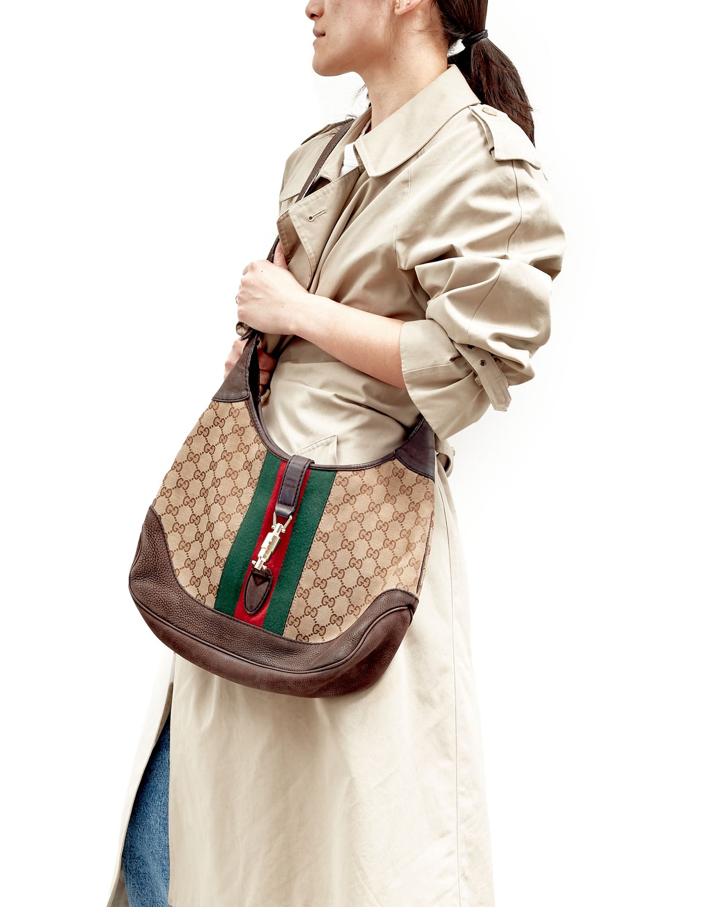 Gucci Brown GG Canvas Supreme Web Jackie Crossbody Bag