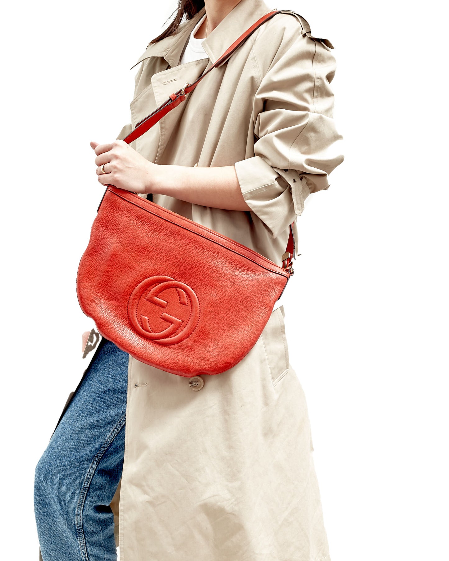 Gucci Red Pebbled Leather Soho Messenger Crossbody Bag