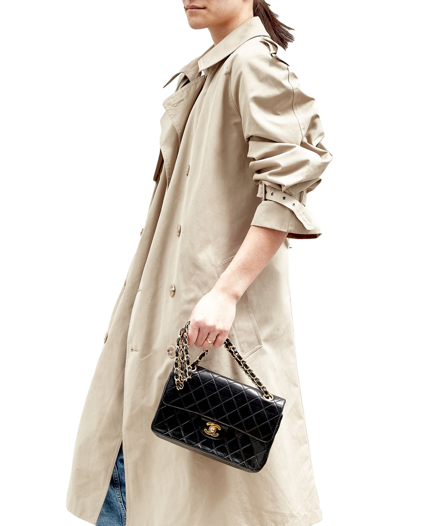 Chanel Black Lambskin Vintage 24K Gold Plated Small Classic Double Flap Bag