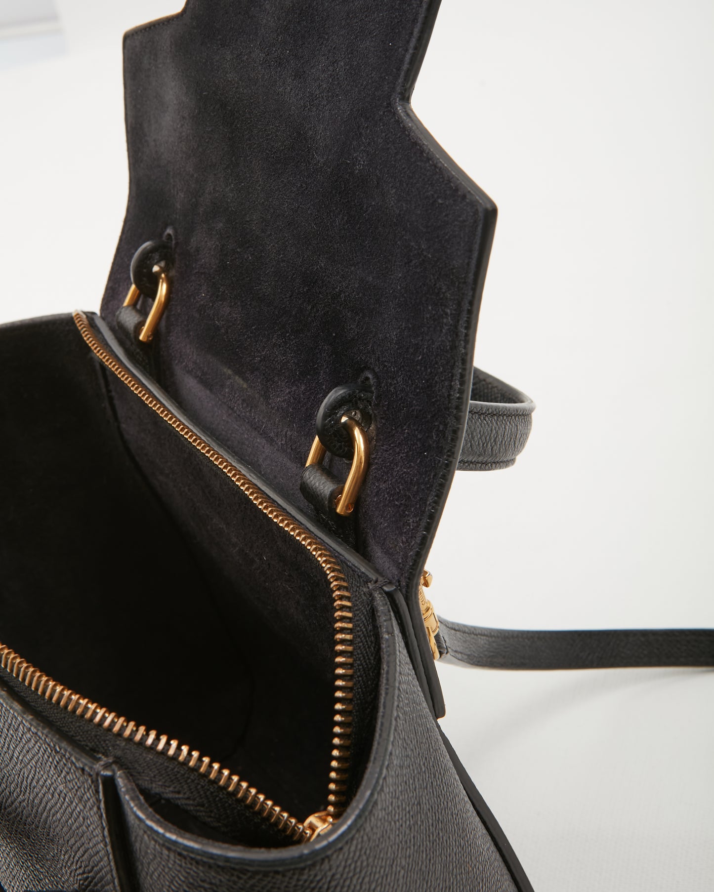 Sac à poignée supérieure avec micro ceinture en cuir noir Celine