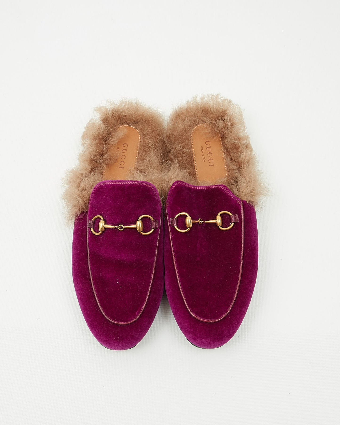 Gucci Purple Velvet 1955 Horsebit Accent Fur Loafers - 38