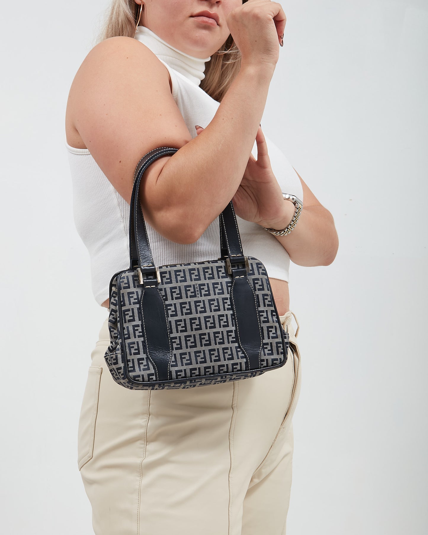 Fendi Navy Zucchino Canvas Mini Tote Bag