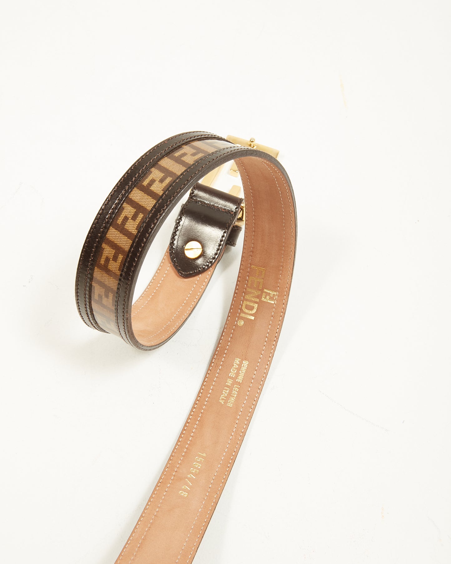 Fendi Brown Zucchino Coated Canvas Belt GHW - 48