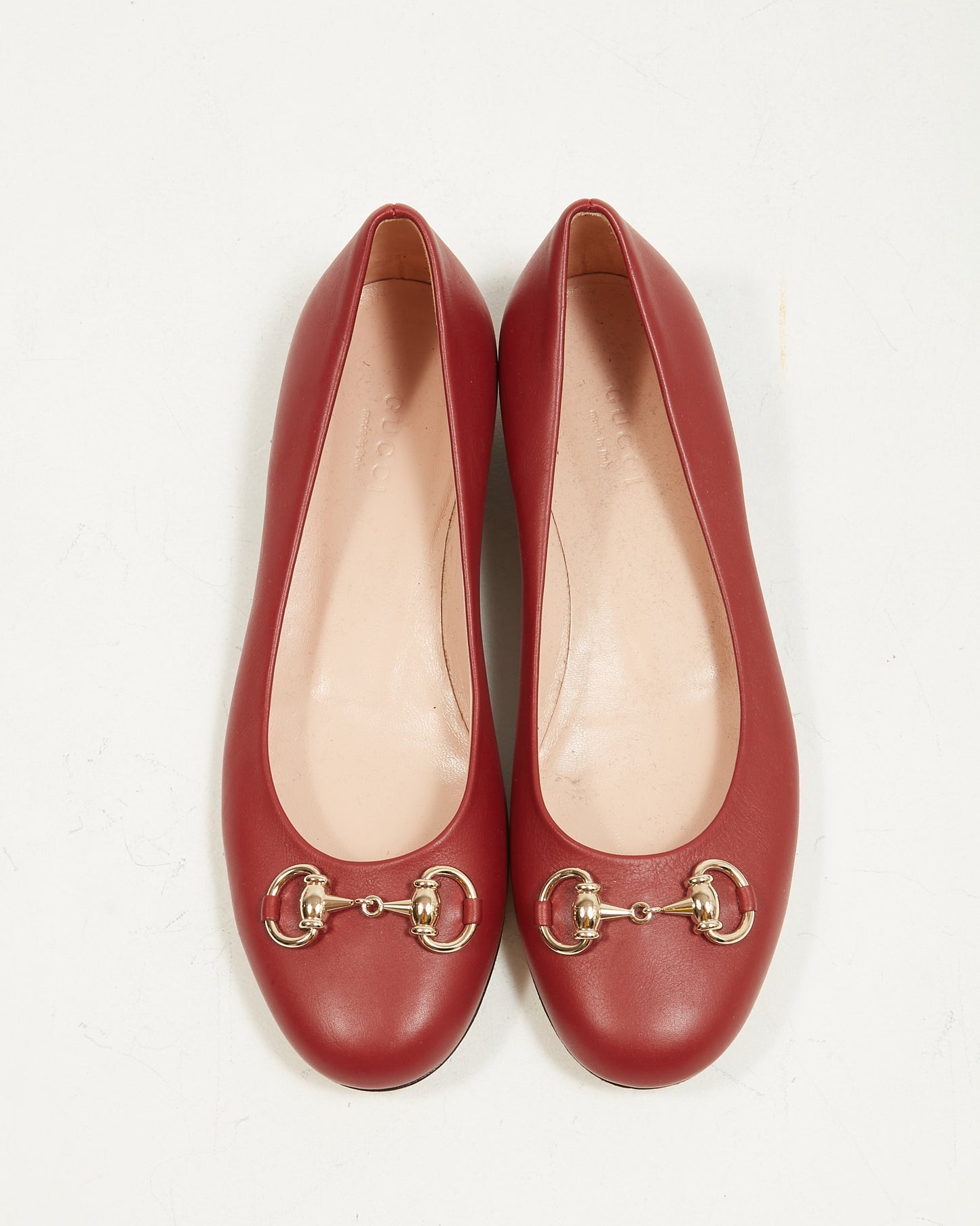 Gucci Burgundy Leather Horsebit Flats - 35.5