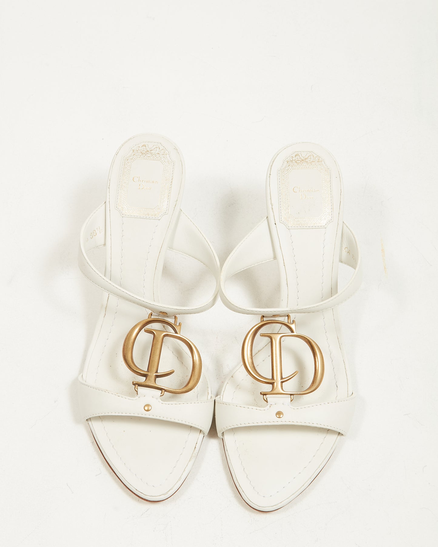 Dior White CD Logo Sandal Heel - 38.5