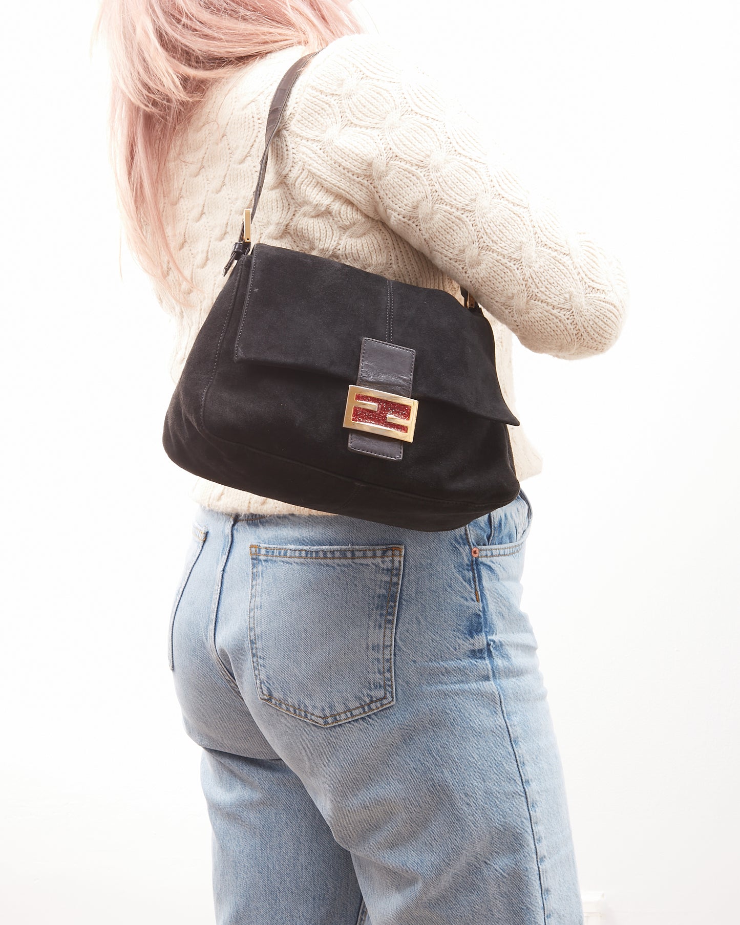 Fendi Black Suede Mamma Forever Shoulder Bag