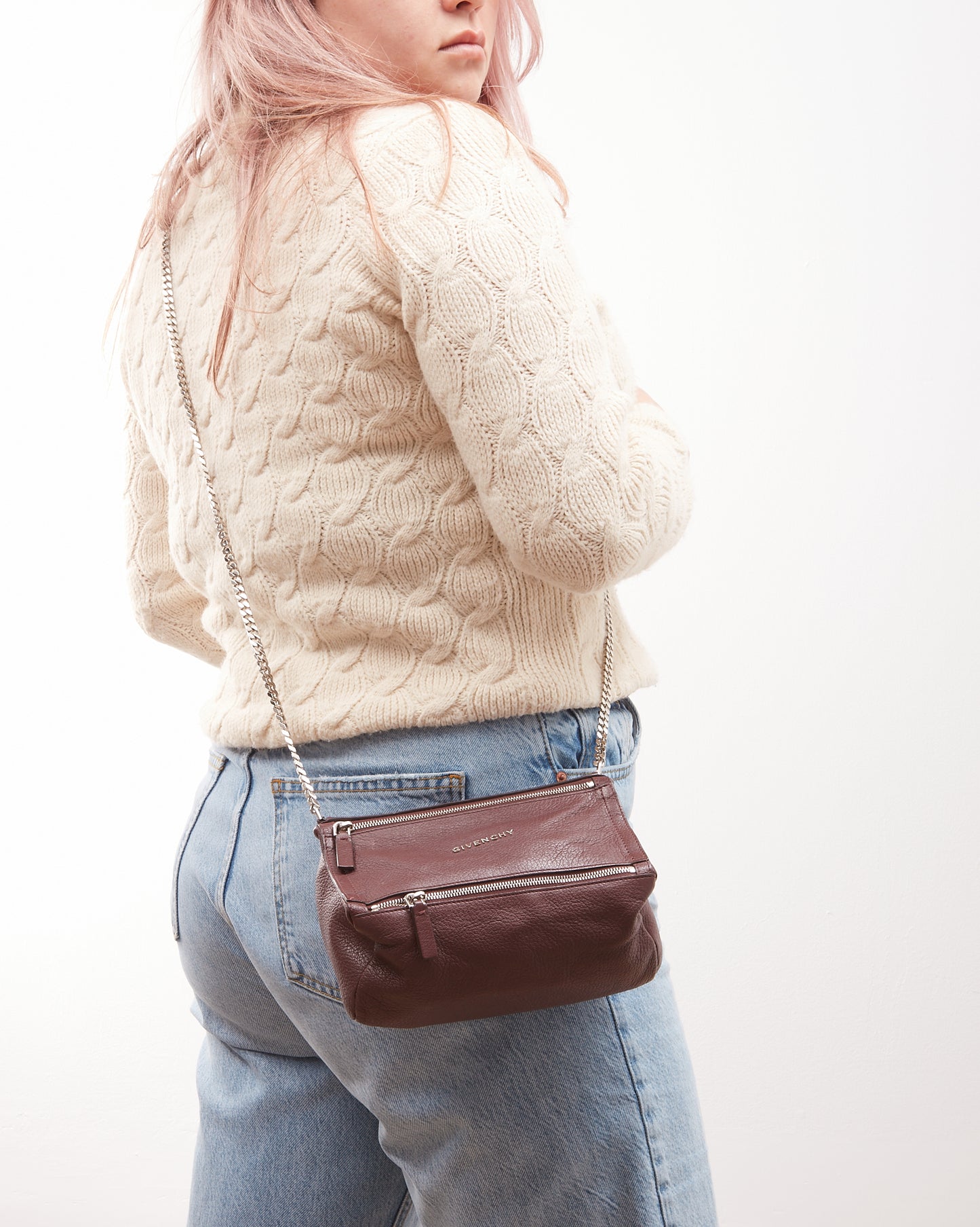 Givenchy Bordeaux Leather Mini Pandora Chain Crossbody Bag