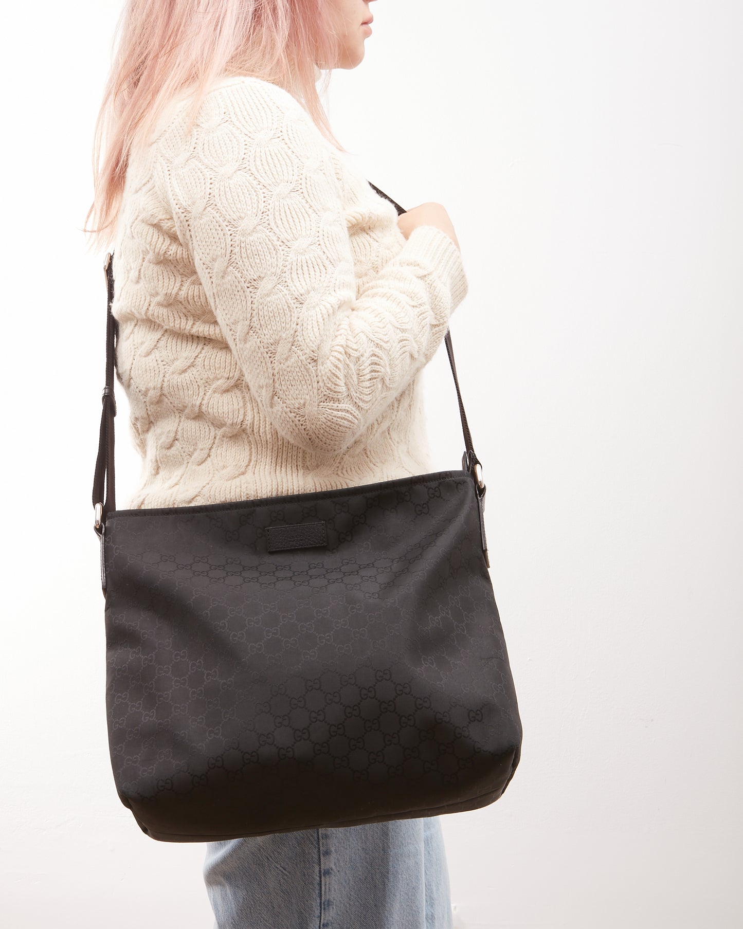 Gucci Black GG Supreme Nylon Messenger Bag