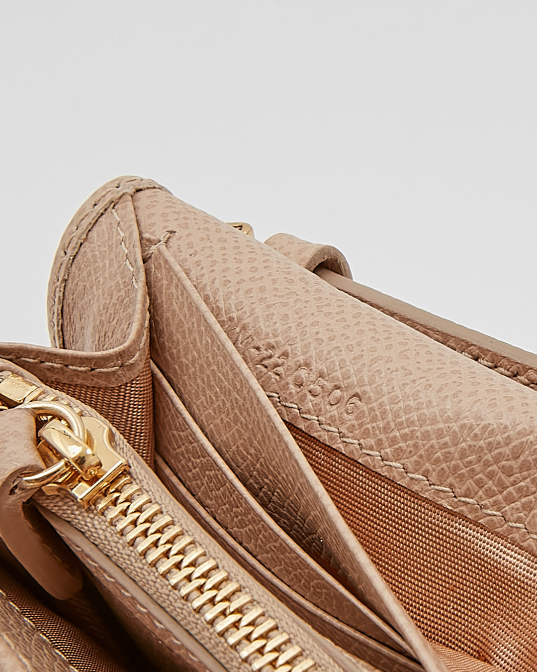 Ferragamo Beige Leather Gancini Logo Wallet On Chain