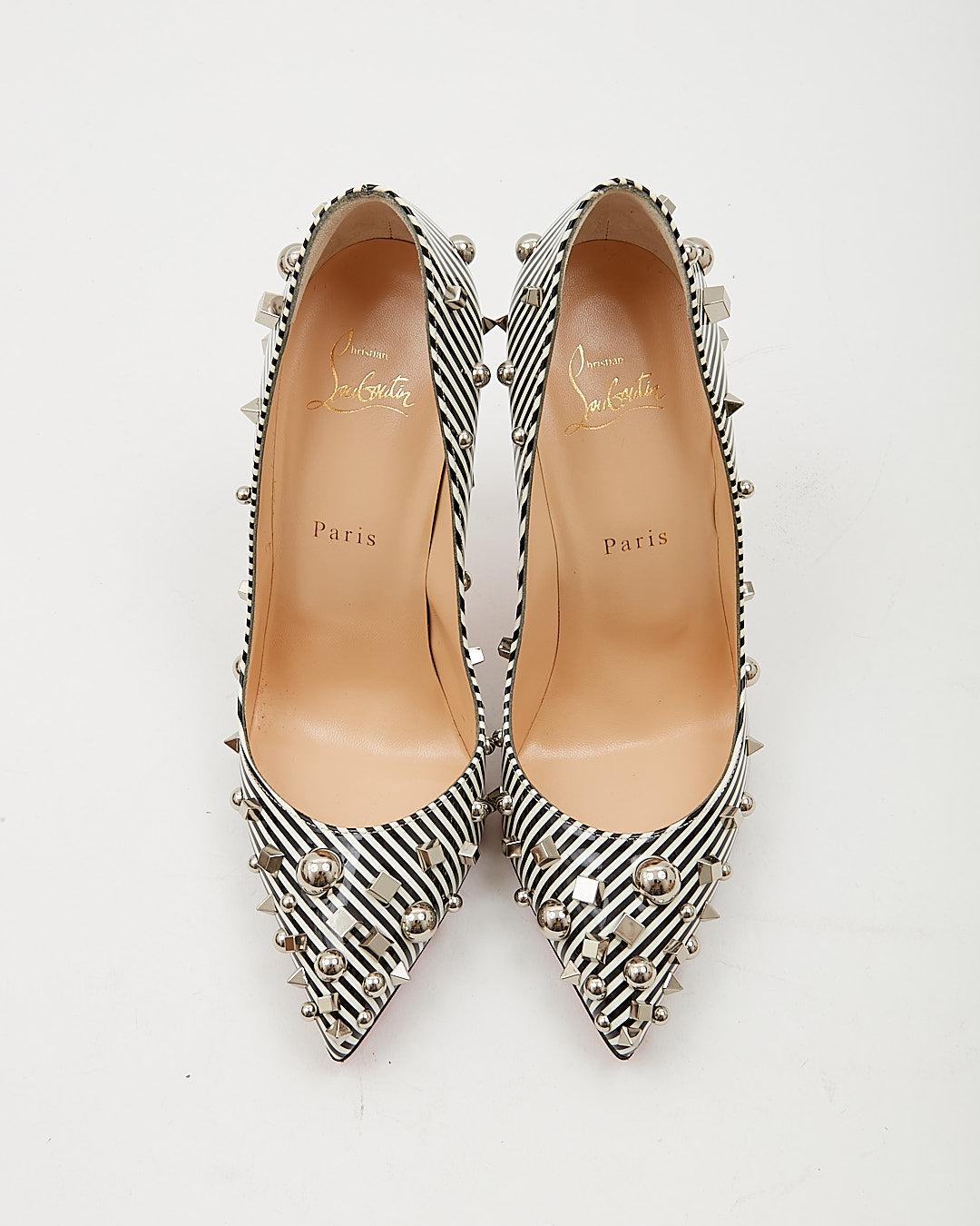 Louboutin Black/White Stripe Aimanta 100 Heels - 39