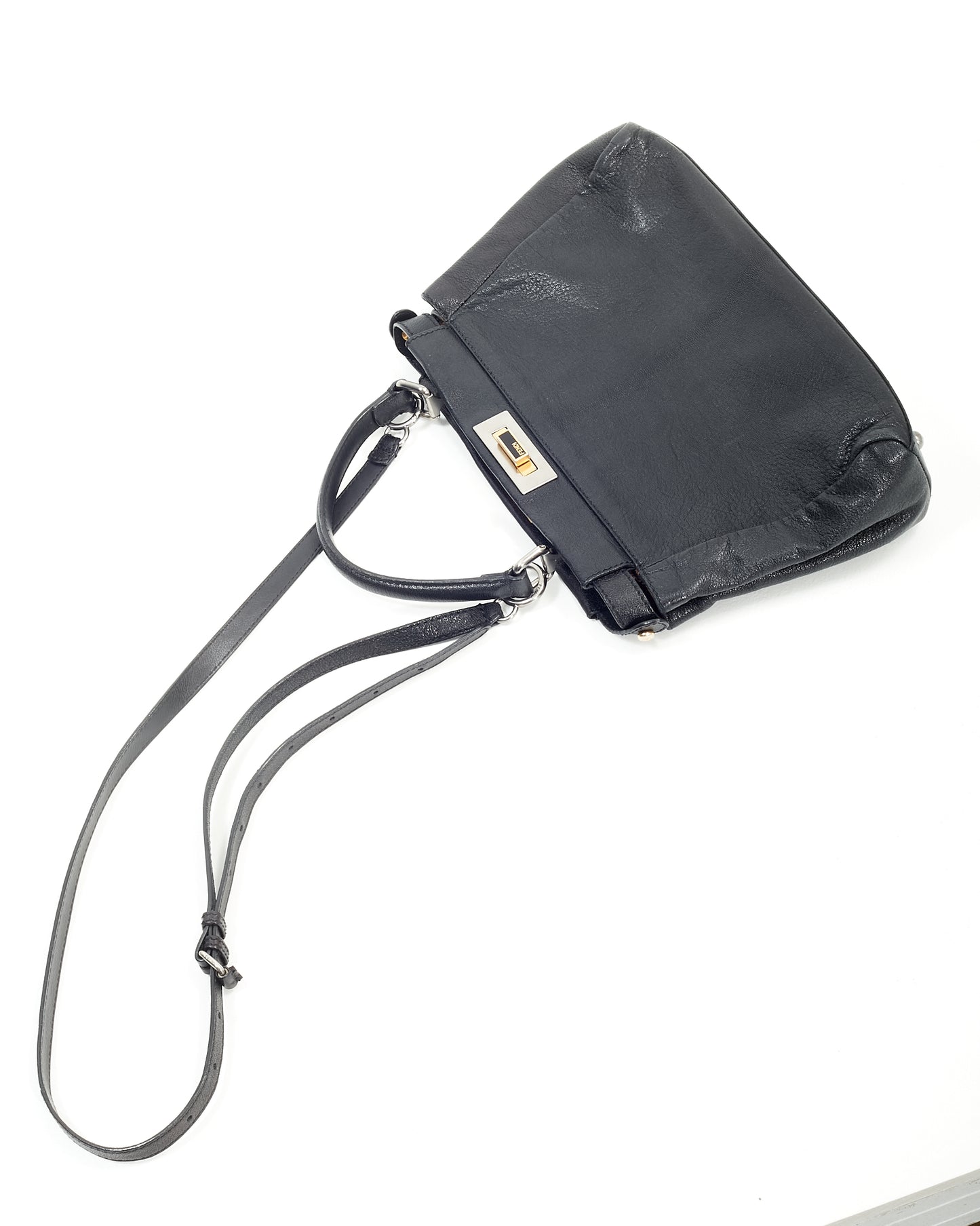 Fendi Black Leather Peekaboo Top Handle Bag