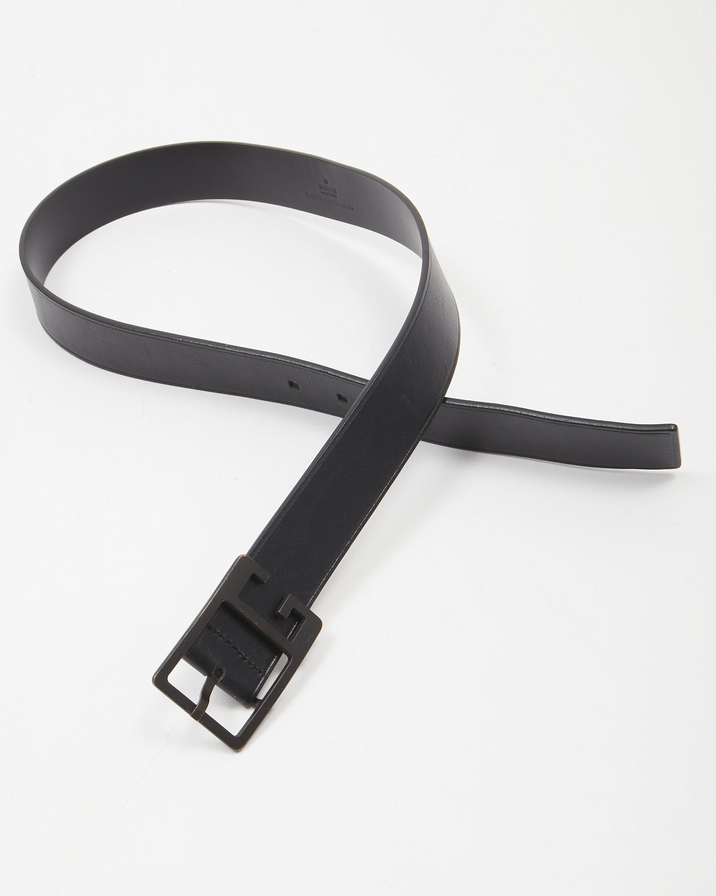 Gucci Black Leather Gunmetal Square G Buckle Belt - 85/34